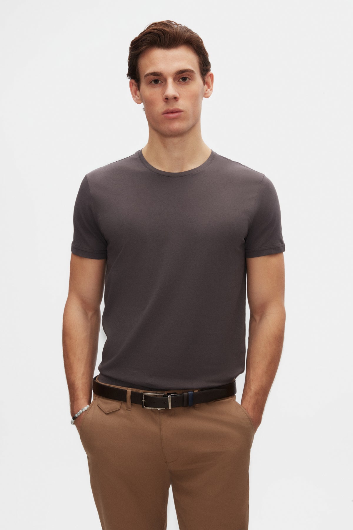 Ds Damat Slim Fit Crew Neck 100% Cotton Breathable T-Shirt  - Anthracite