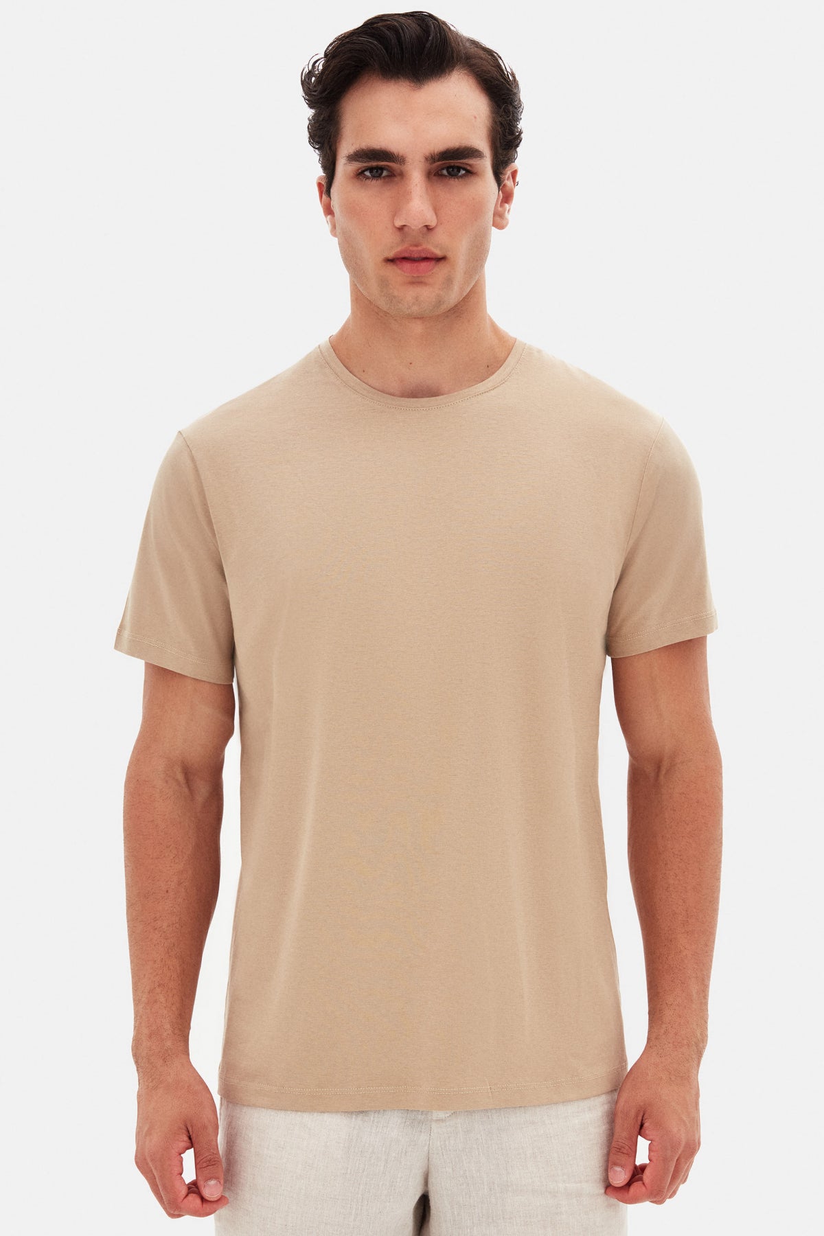 Ds Damat Slim Fit Crew Neck 100% Cotton Breathable T-Shirt  - Beige