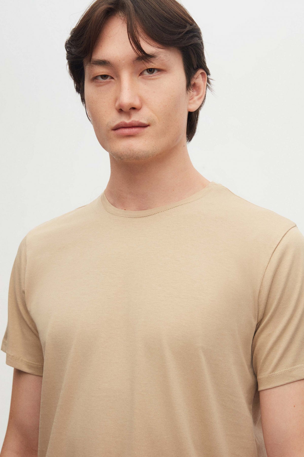 Ds Damat Slim Fit Crew Neck 100% Cotton Breathable T-Shirt  - Beige