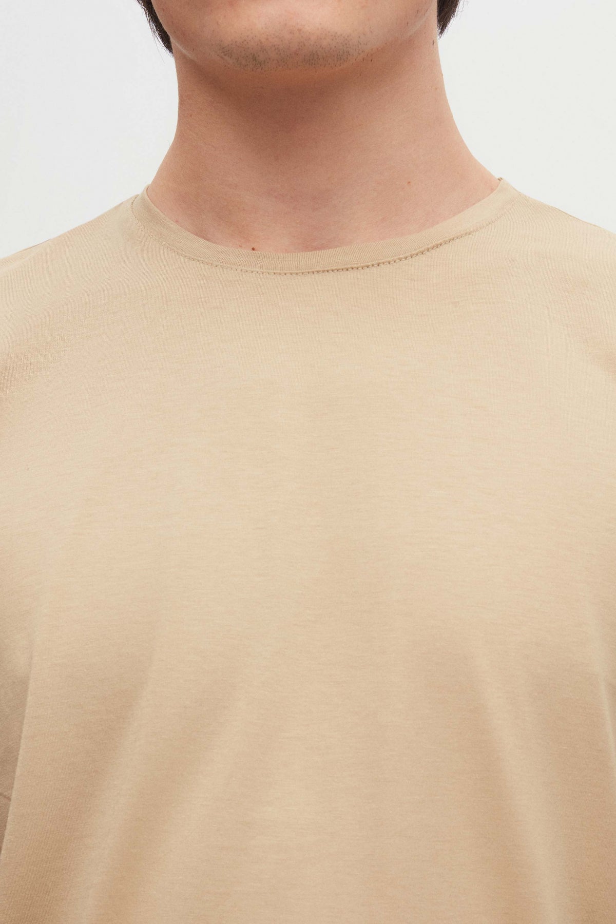 Ds Damat Slim Fit Crew Neck 100% Cotton Breathable T-Shirt  - Beige