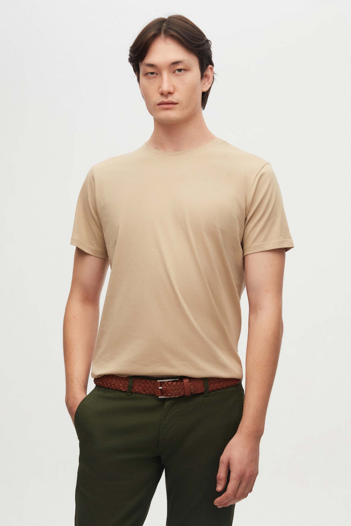 Ds Damat Slim Fit Crew Neck 100% Cotton Breathable T-Shirt  - Beige