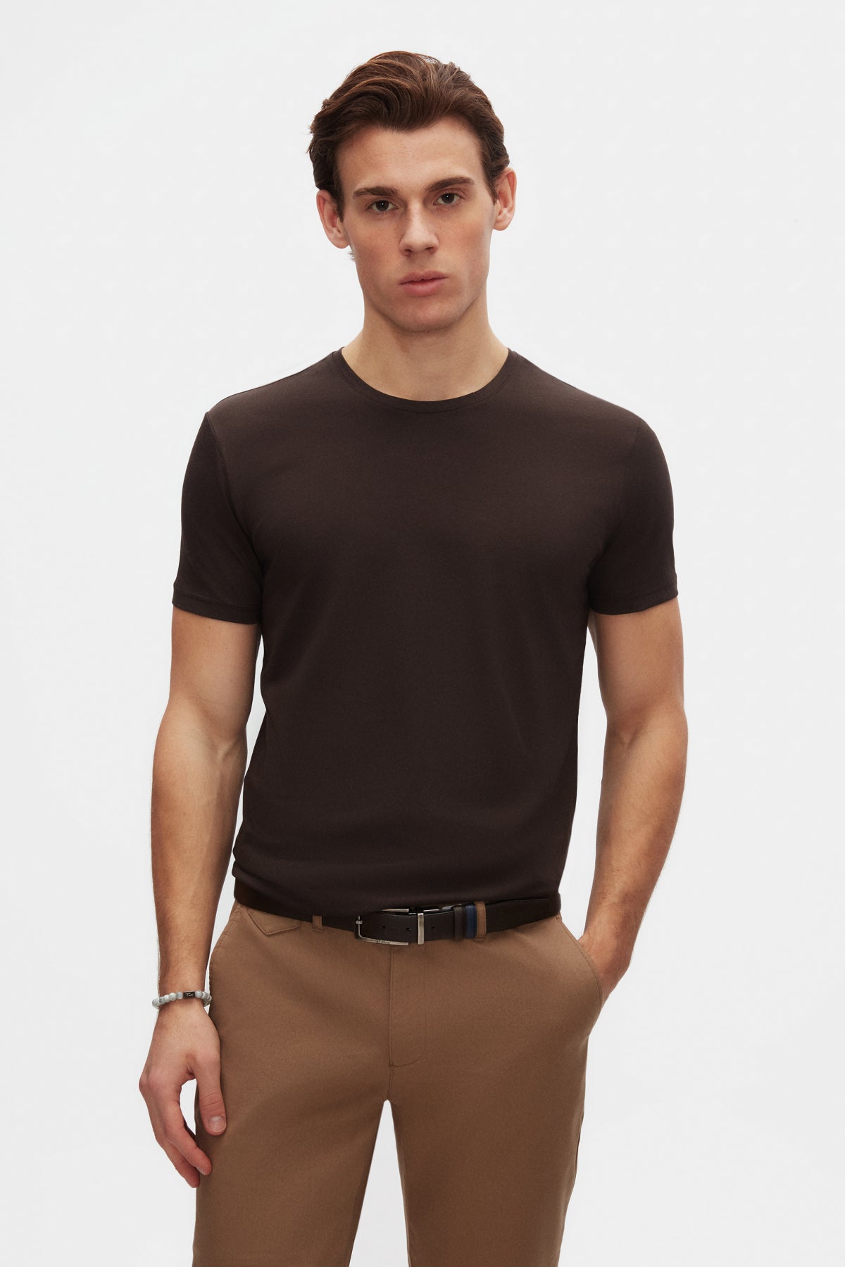 Ds Damat Slim Fit Crew Neck 100% Cotton Breathable T-Shirt  - Brown