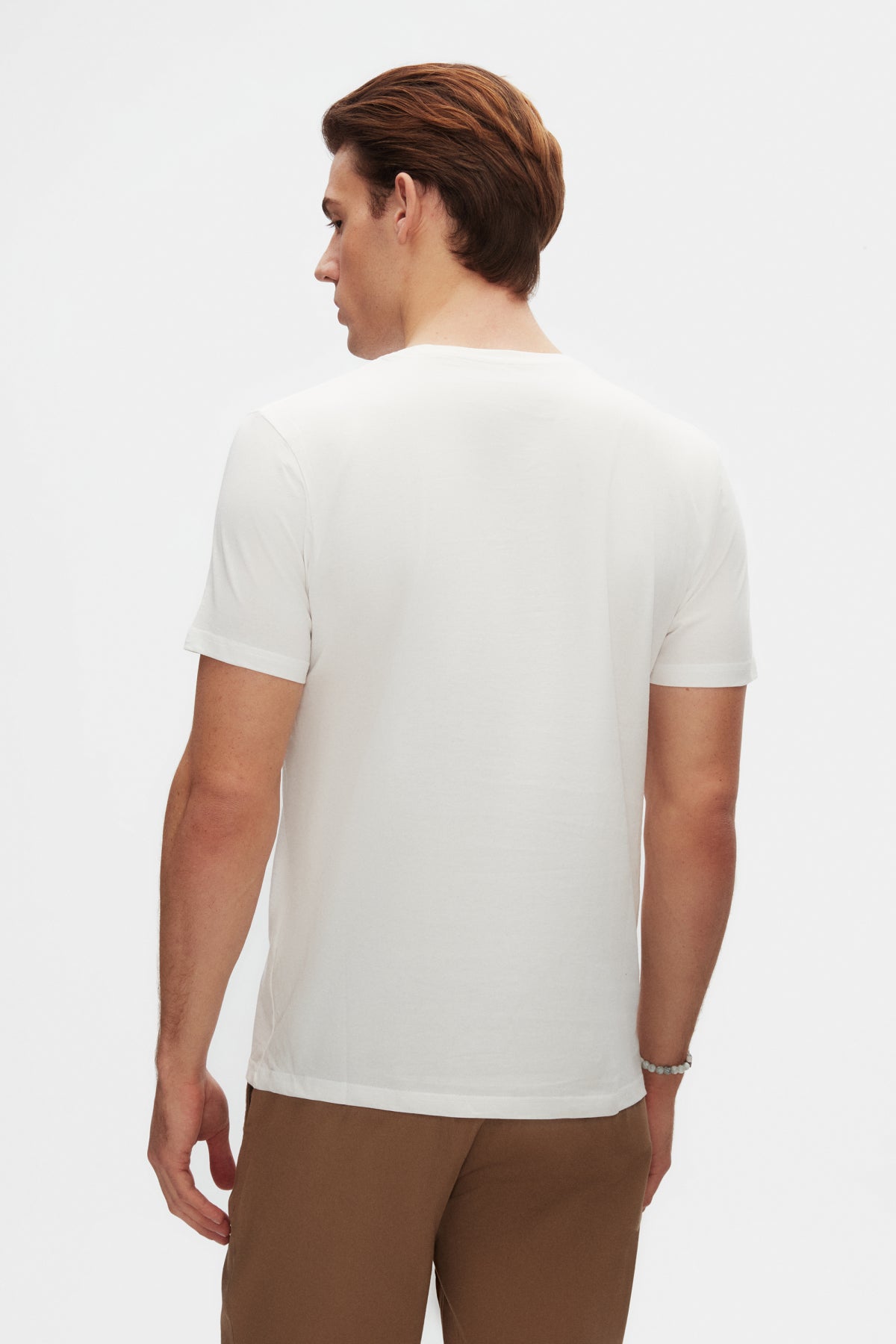 Ds Damat Slim Fit Crew Neck 100% Cotton Breathable T-Shirt  - Ecru