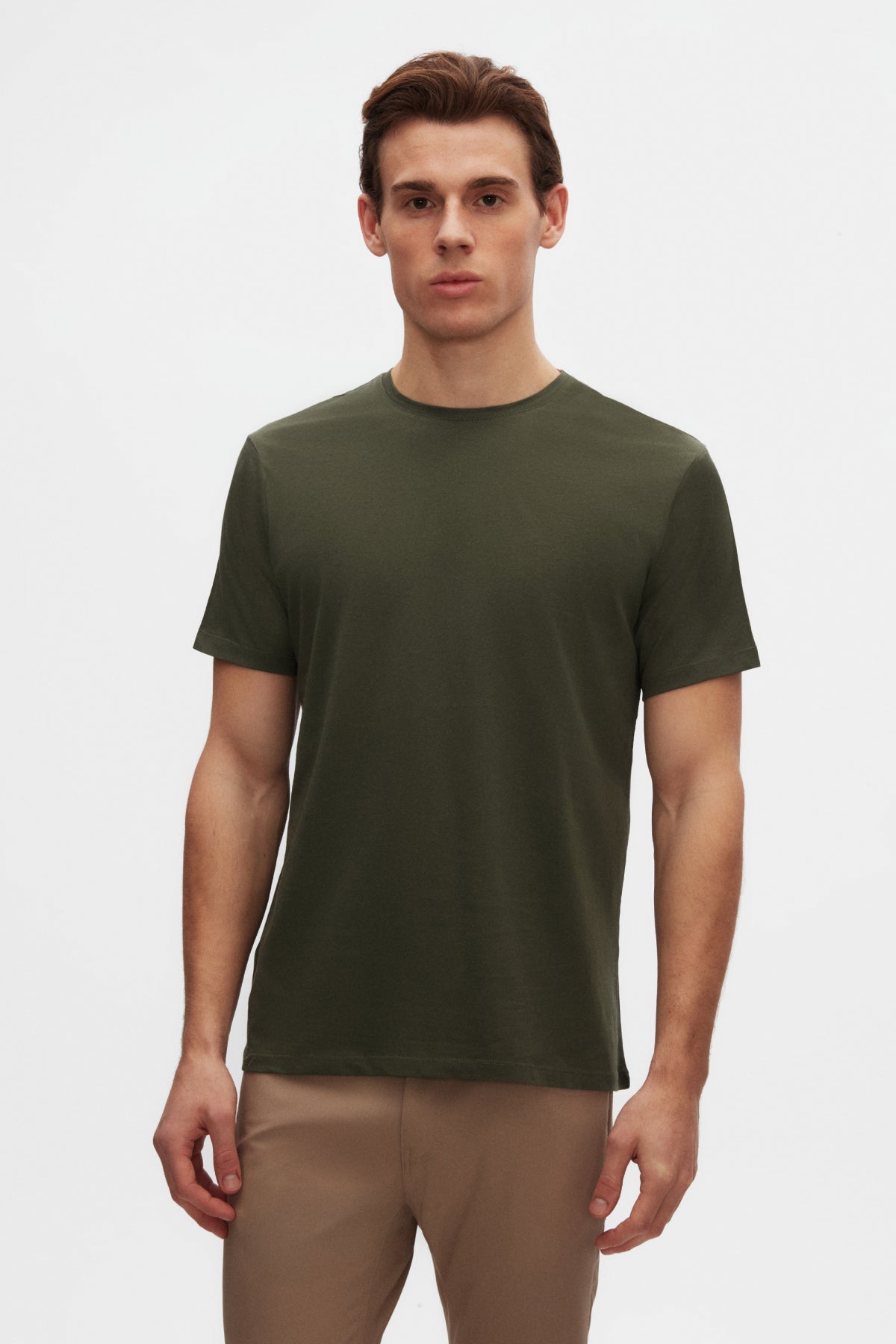 Ds Damat Slim Fit Crew Neck 100% Cotton Breathable T-Shirt  - Khaki