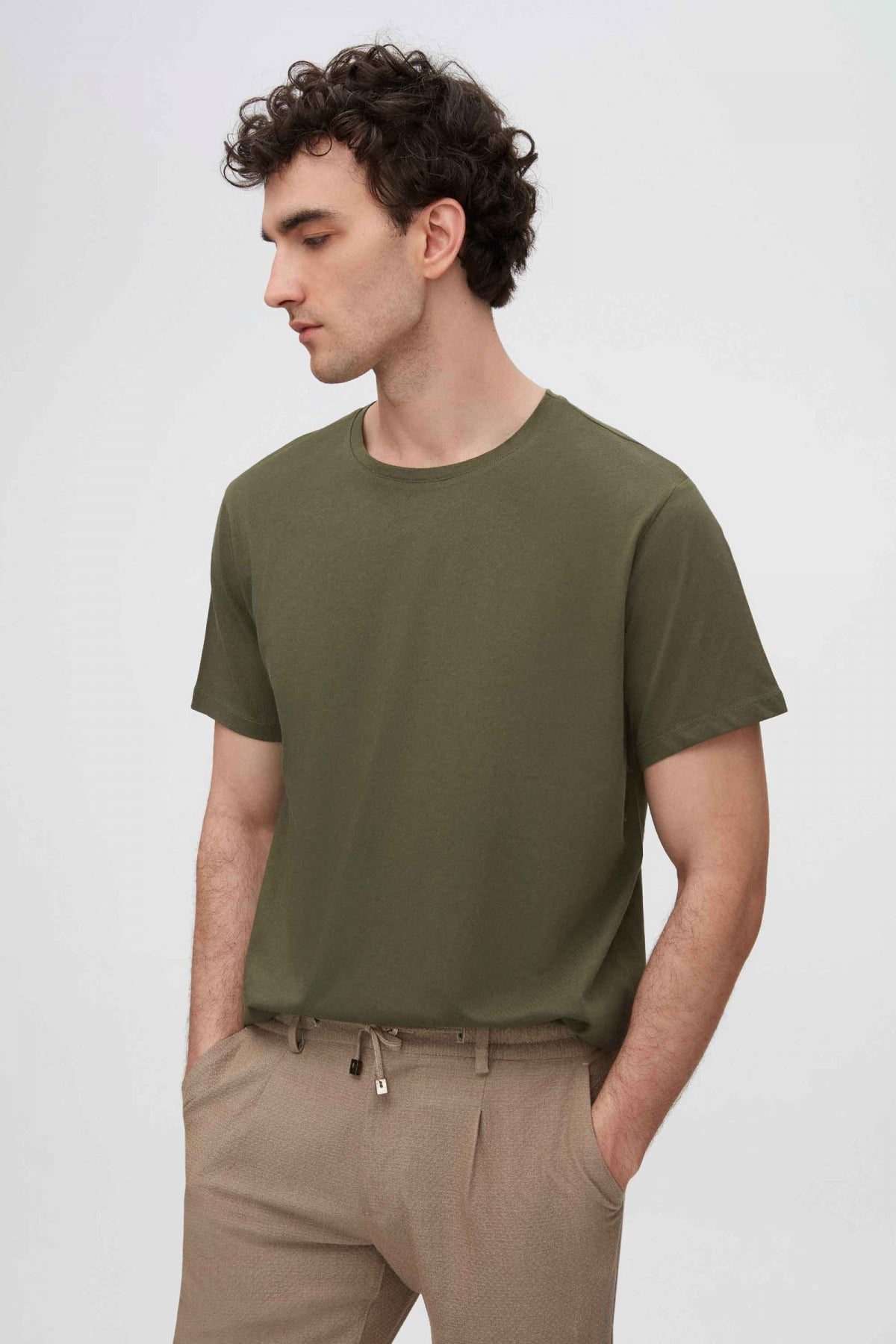 Ds Damat Slim Fit Crew Neck 100% Cotton Breathable T-Shirt  - Khaki