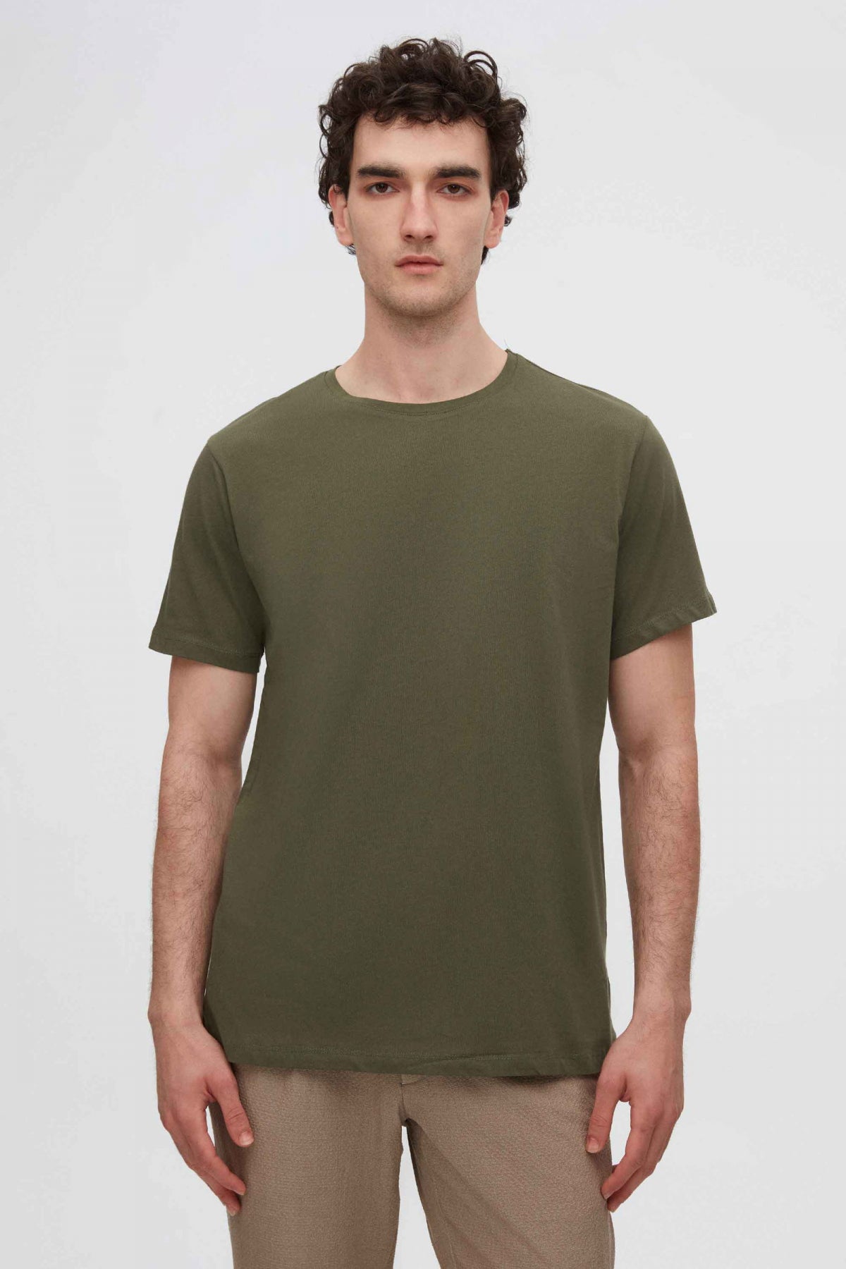 Ds Damat Slim Fit Crew Neck 100% Cotton Breathable T-Shirt  - Khaki