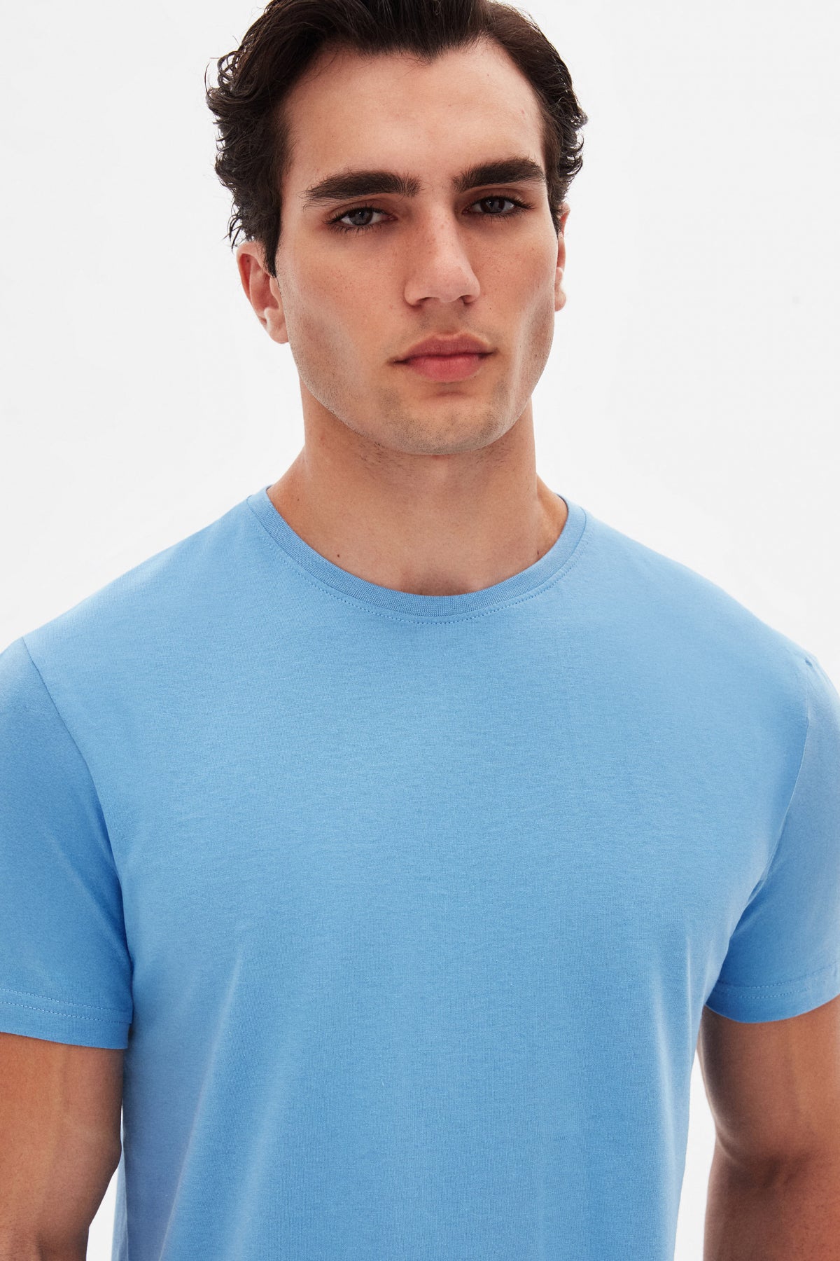 Ds Damat Slim Fit Crew Neck 100% Cotton Breathable T-Shirt  - Light Indigo