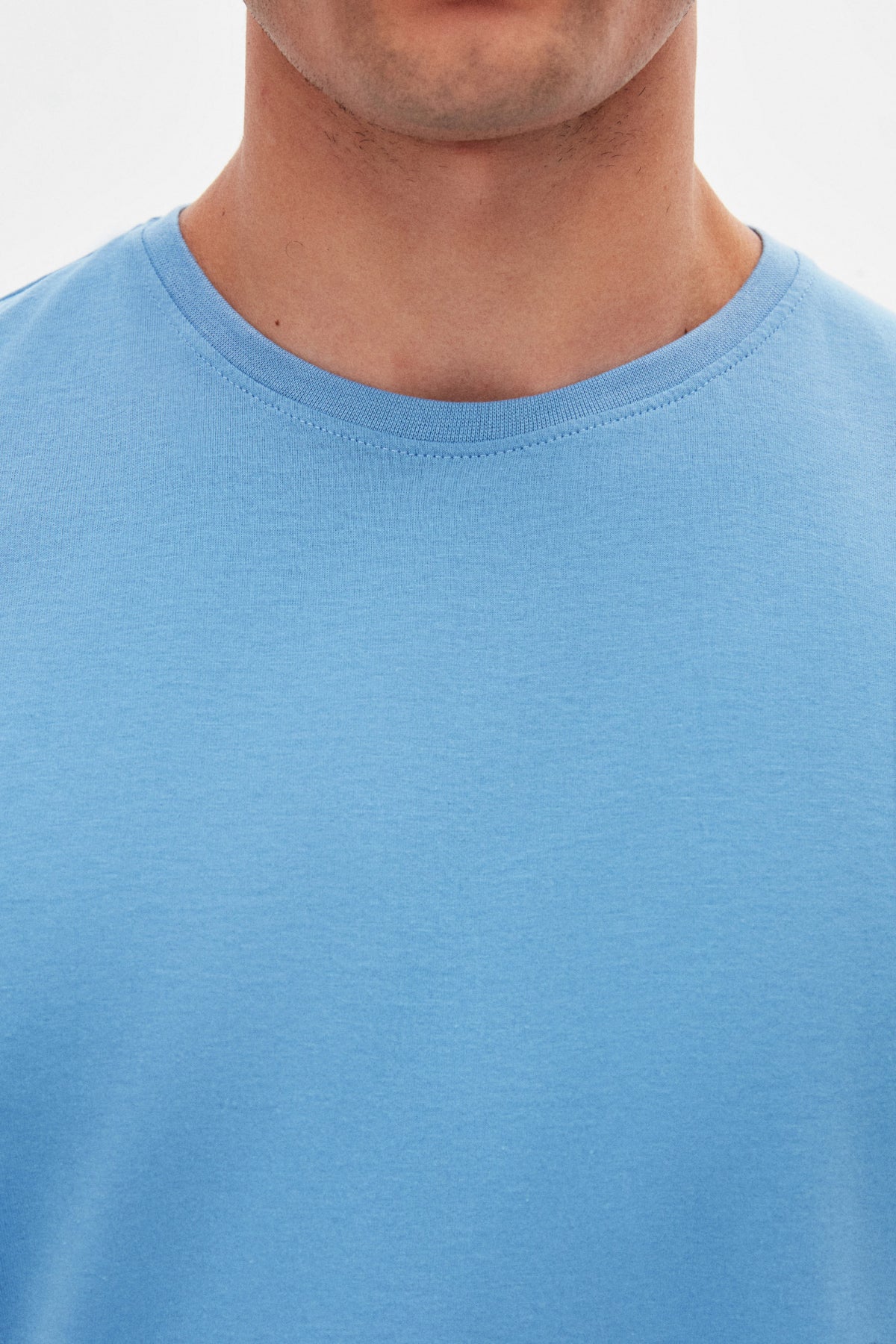 Ds Damat Slim Fit Crew Neck 100% Cotton Breathable T-Shirt  - Light Indigo