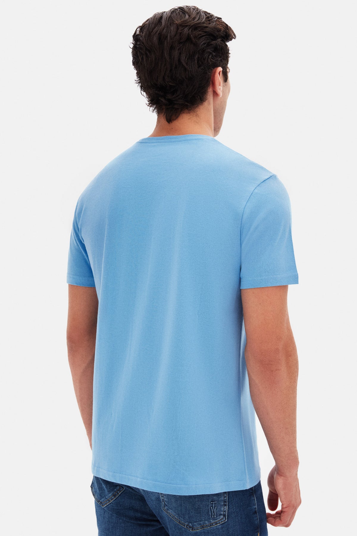 Ds Damat Slim Fit Crew Neck 100% Cotton Breathable T-Shirt  - Light Indigo