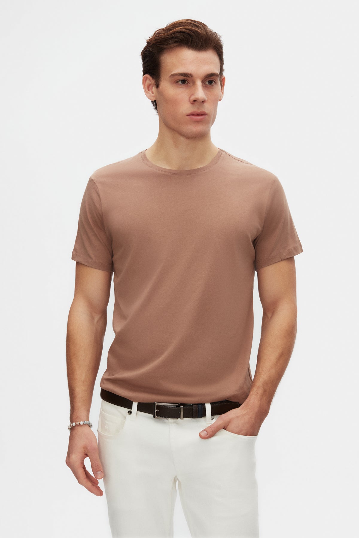 Ds Damat Slim Fit Crew Neck 100% Cotton Breathable T-Shirt  - Taupe