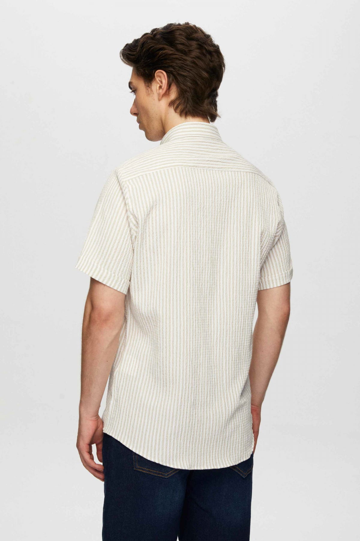 Ds Damat Slim Fit Crinkled Short Sleeve Shirt  - Beige