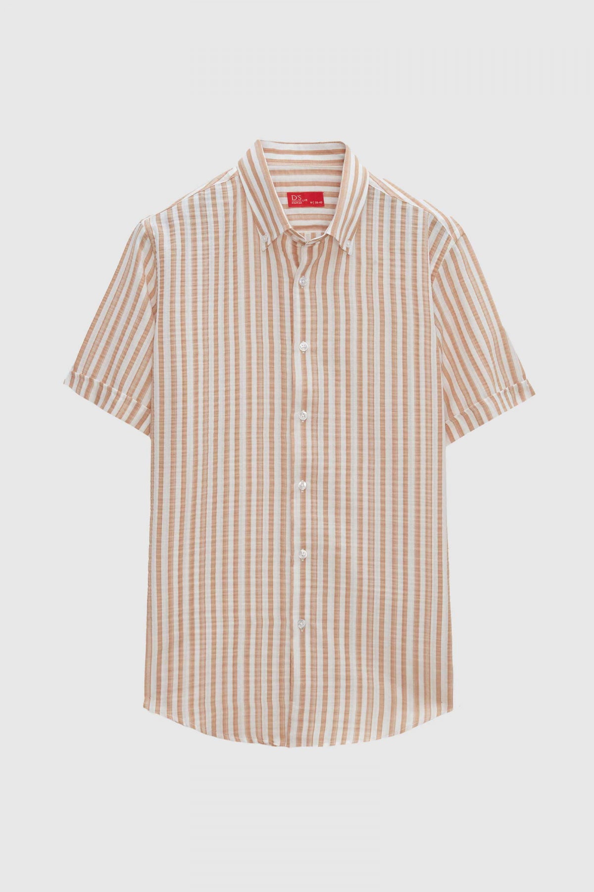 Ds Damat Slim Fit Crinkled Short Sleeve Shirt  - Beige