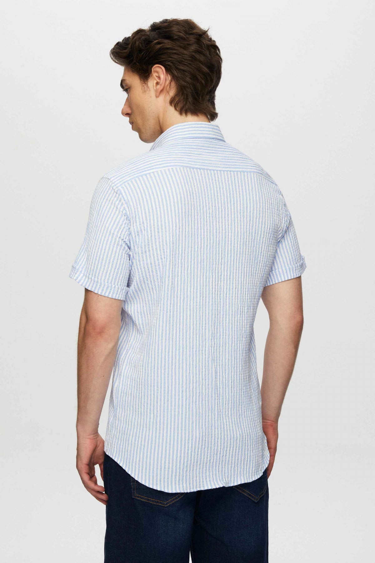 Ds Damat Slim Fit Crinkled Short Sleeve Shirt  - Blue
