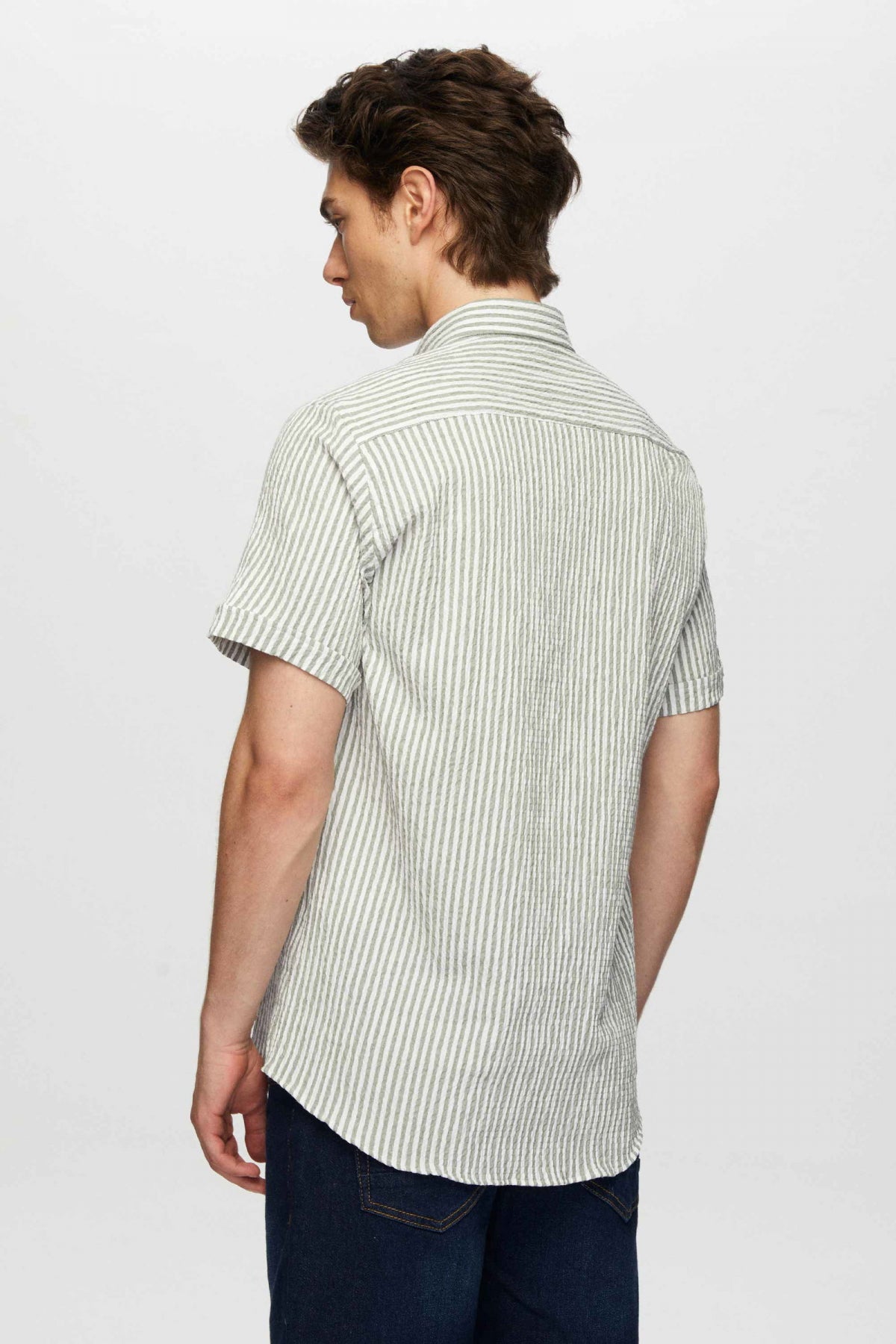 Ds Damat Slim Fit Crinkled Short Sleeve Shirt  - Green