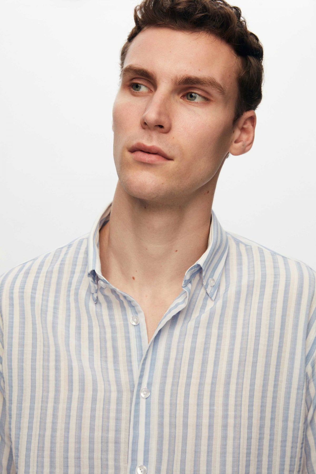 Ds Damat Slim Fit Crinkled Striped Short-Sleeve Summer Shirt  - Blue