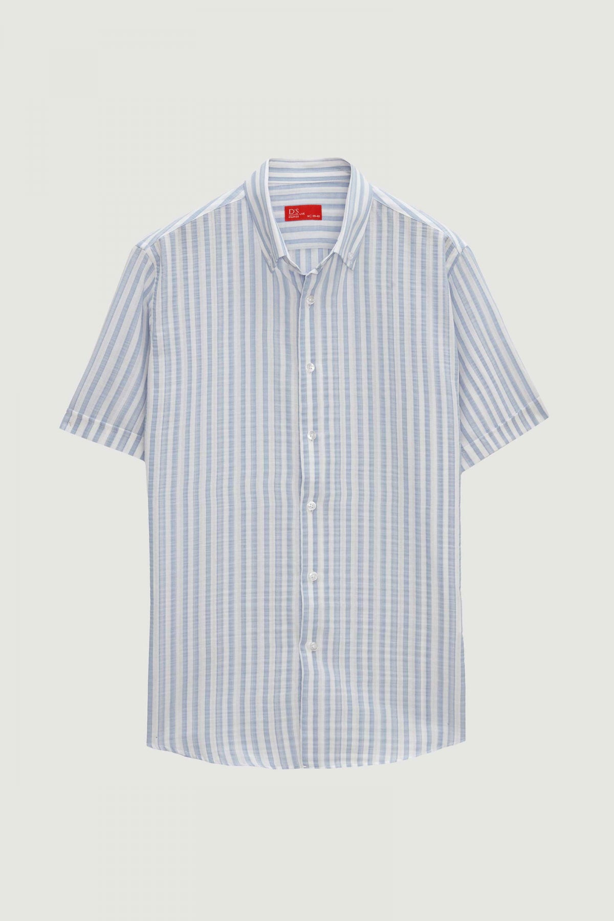 Ds Damat Slim Fit Crinkled Striped Short-Sleeve Summer Shirt  - Blue