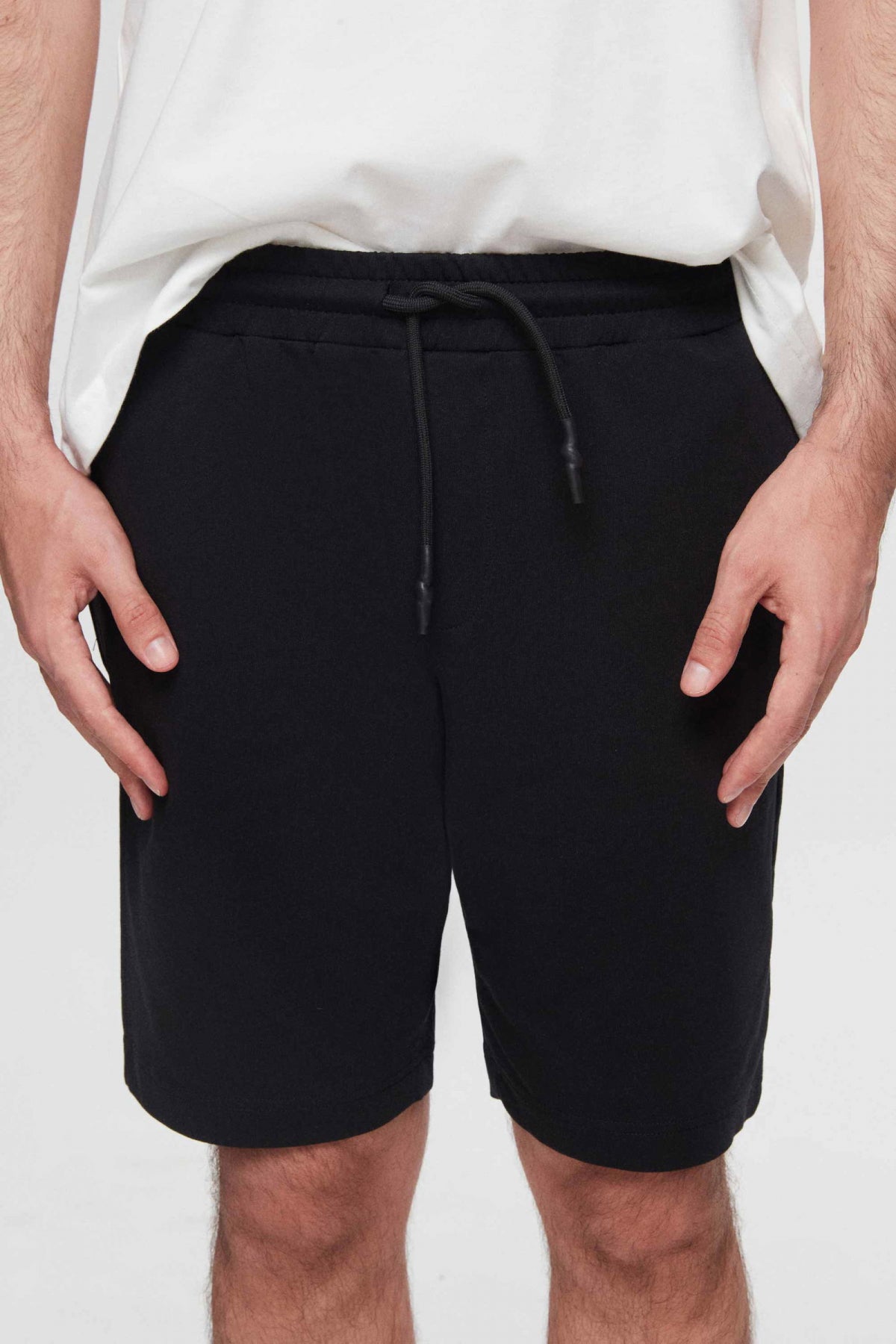 Ds Damat Slim Fit Elastic Waist Drawstring Relaxed Cotton Knit Shorts  - Black