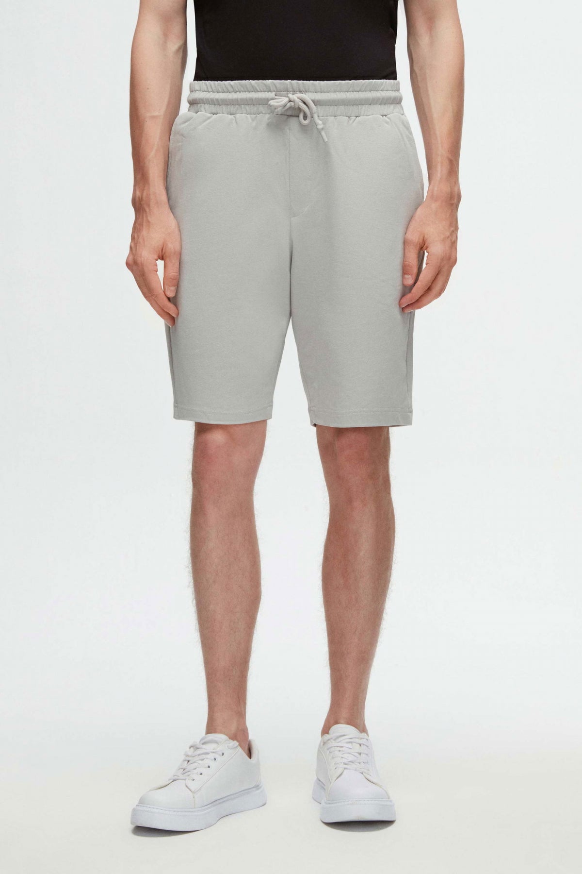 Ds Damat Slim Fit Elastic Waist Drawstring Relaxed Cotton Knit Shorts  - Gray