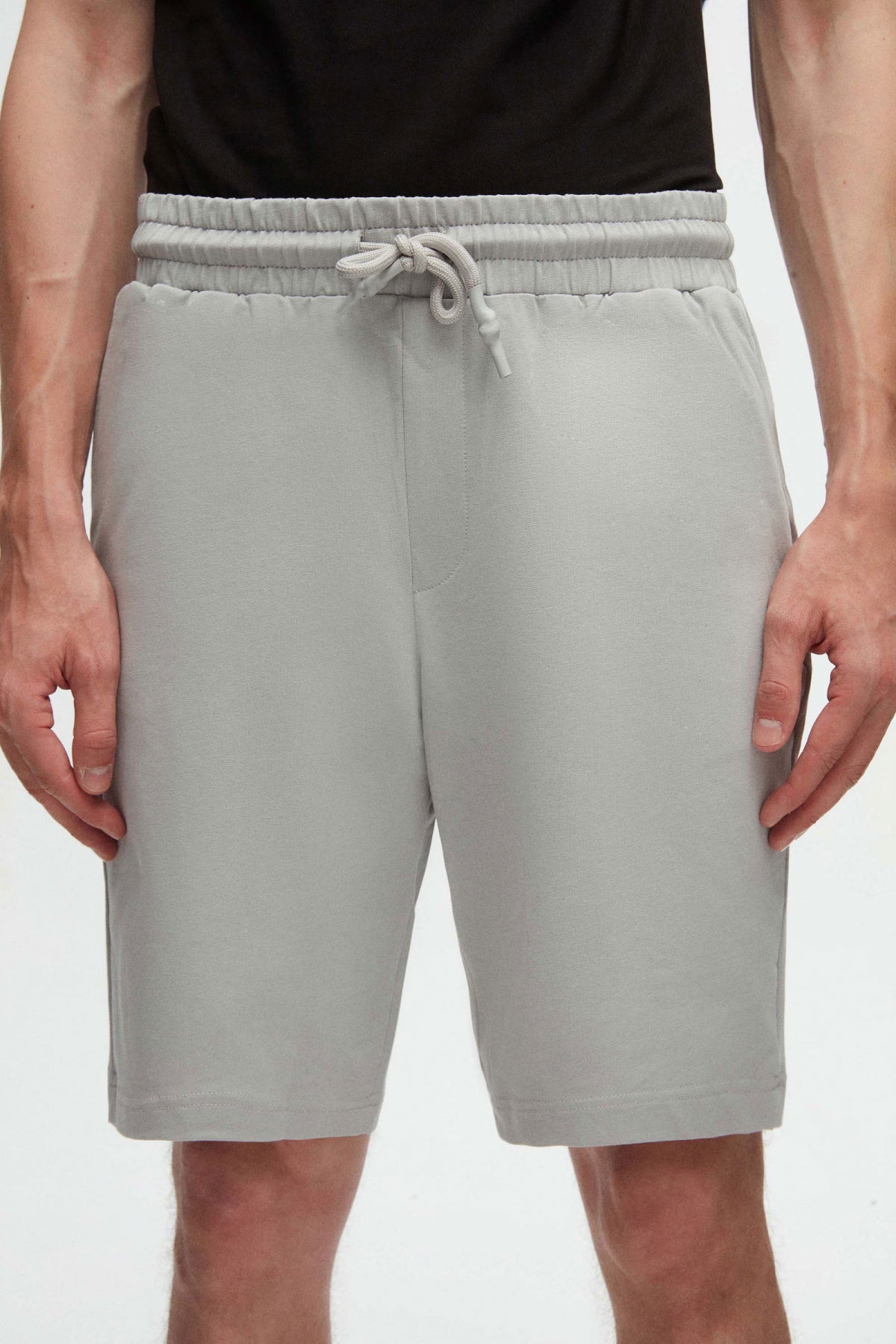 Ds Damat Slim Fit Elastic Waist Drawstring Relaxed Cotton Knit Shorts  - Gray