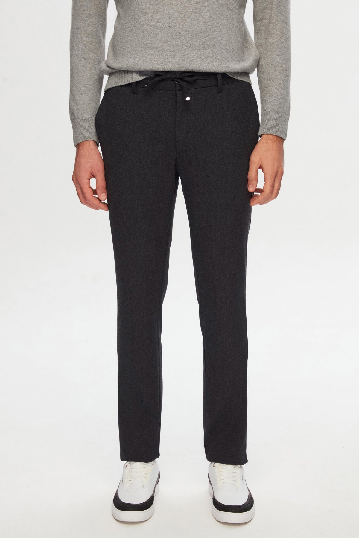 Ds Damat Slim Fit Elastic Waist Drawstring Zippered Stretchable Relaxed Jogger Pants  - Anthracite