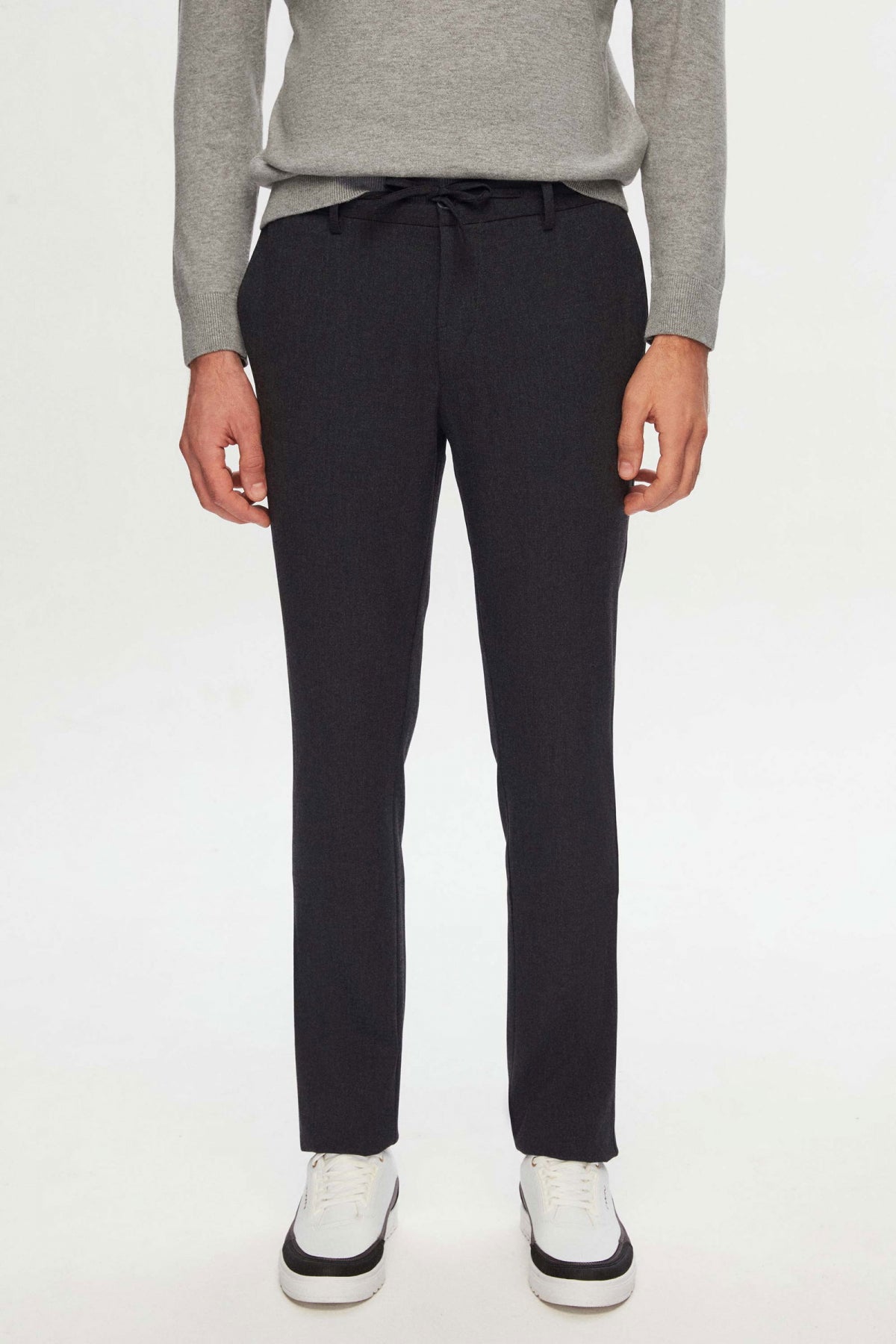 Ds Damat Slim Fit Elastic Waist Drawstring Zippered Stretchable Relaxed Jogger Pants  - Anthracite