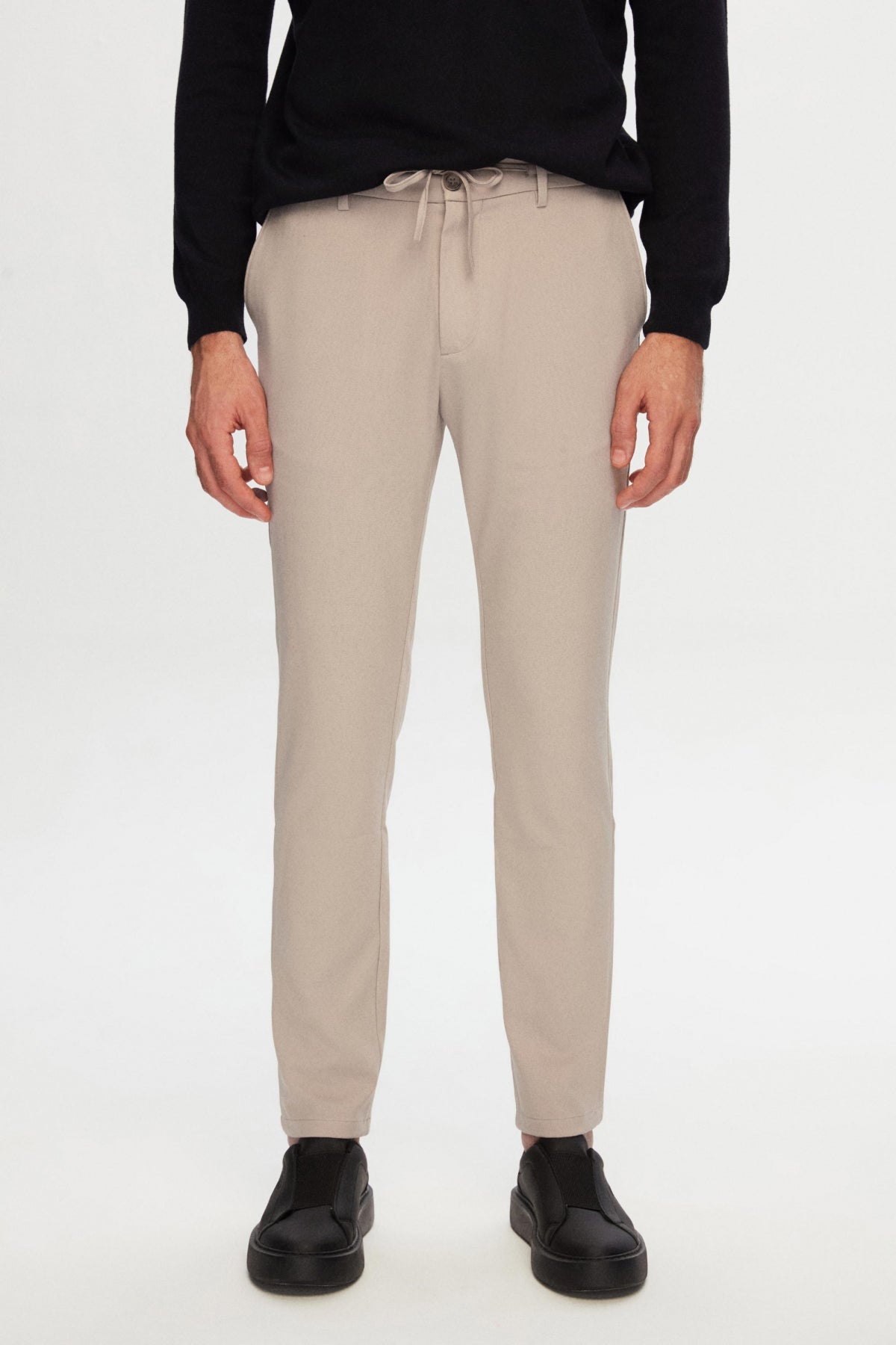 Ds Damat Slim Fit Elastic Waist Drawstring Zippered Stretchable Relaxed Jogger Pants  - Beige