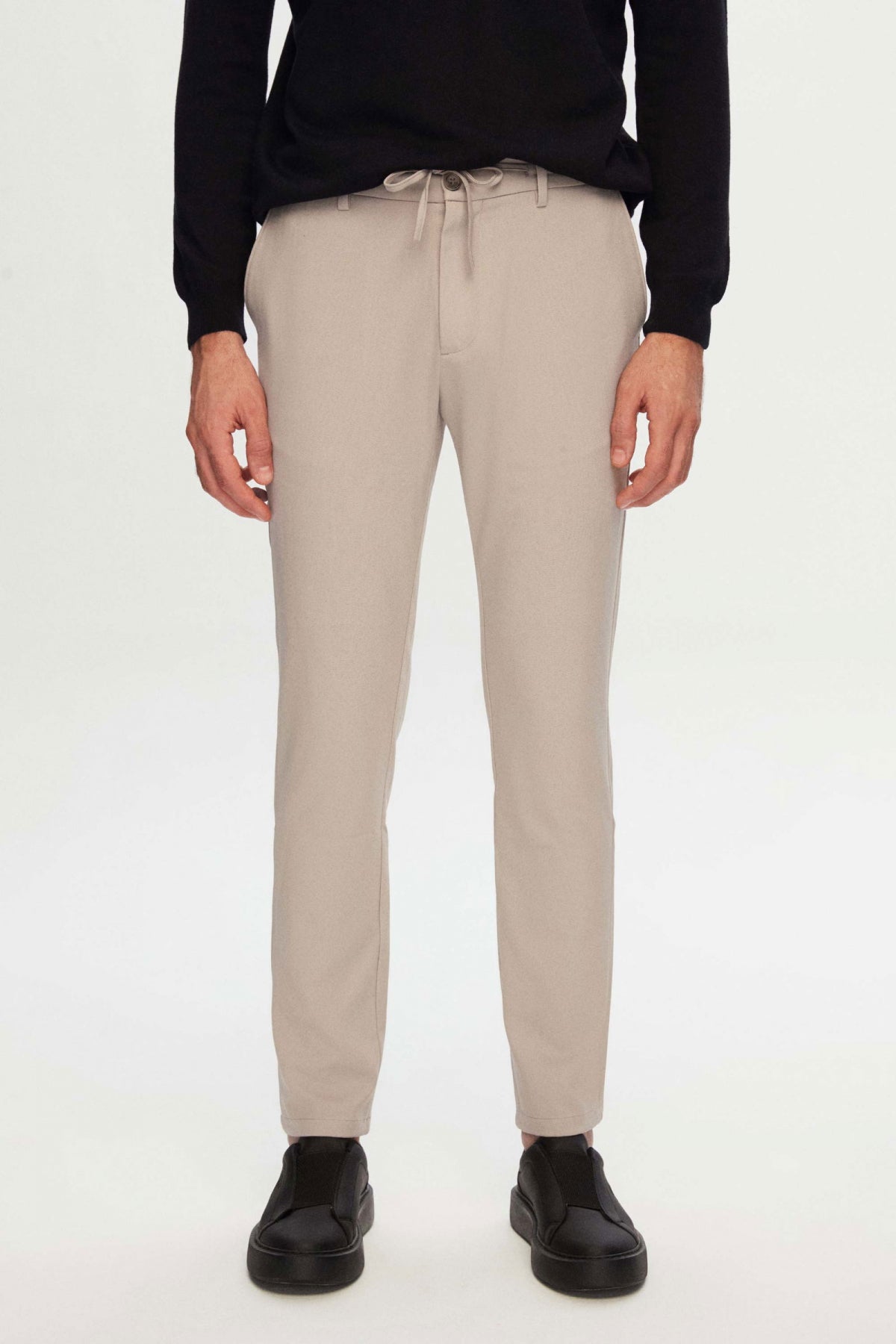 Ds Damat Slim Fit Elastic Waist Drawstring Zippered Stretchable Relaxed Jogger Pants  - Beige