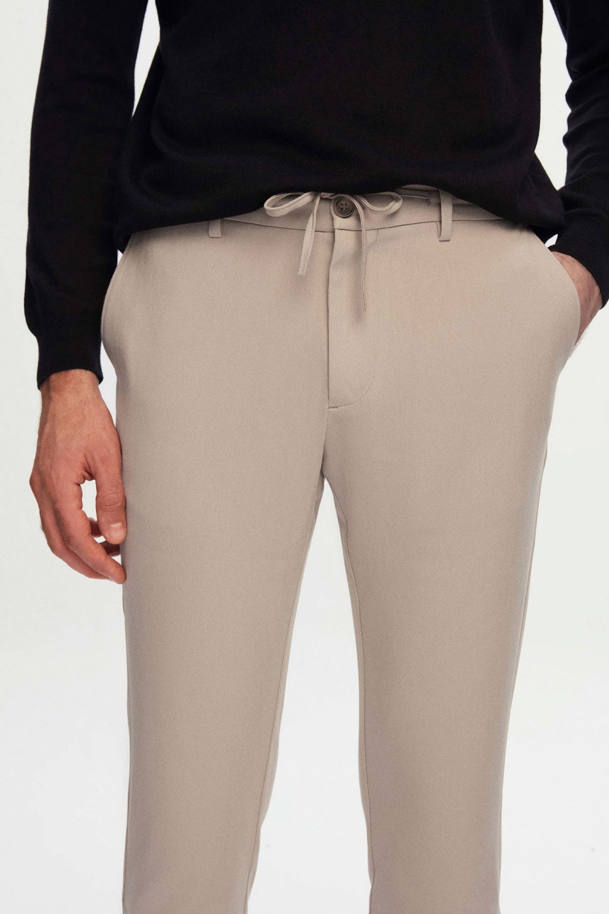 Ds Damat Slim Fit Elastic Waist Drawstring Zippered Stretchable Relaxed Jogger Pants  - Beige