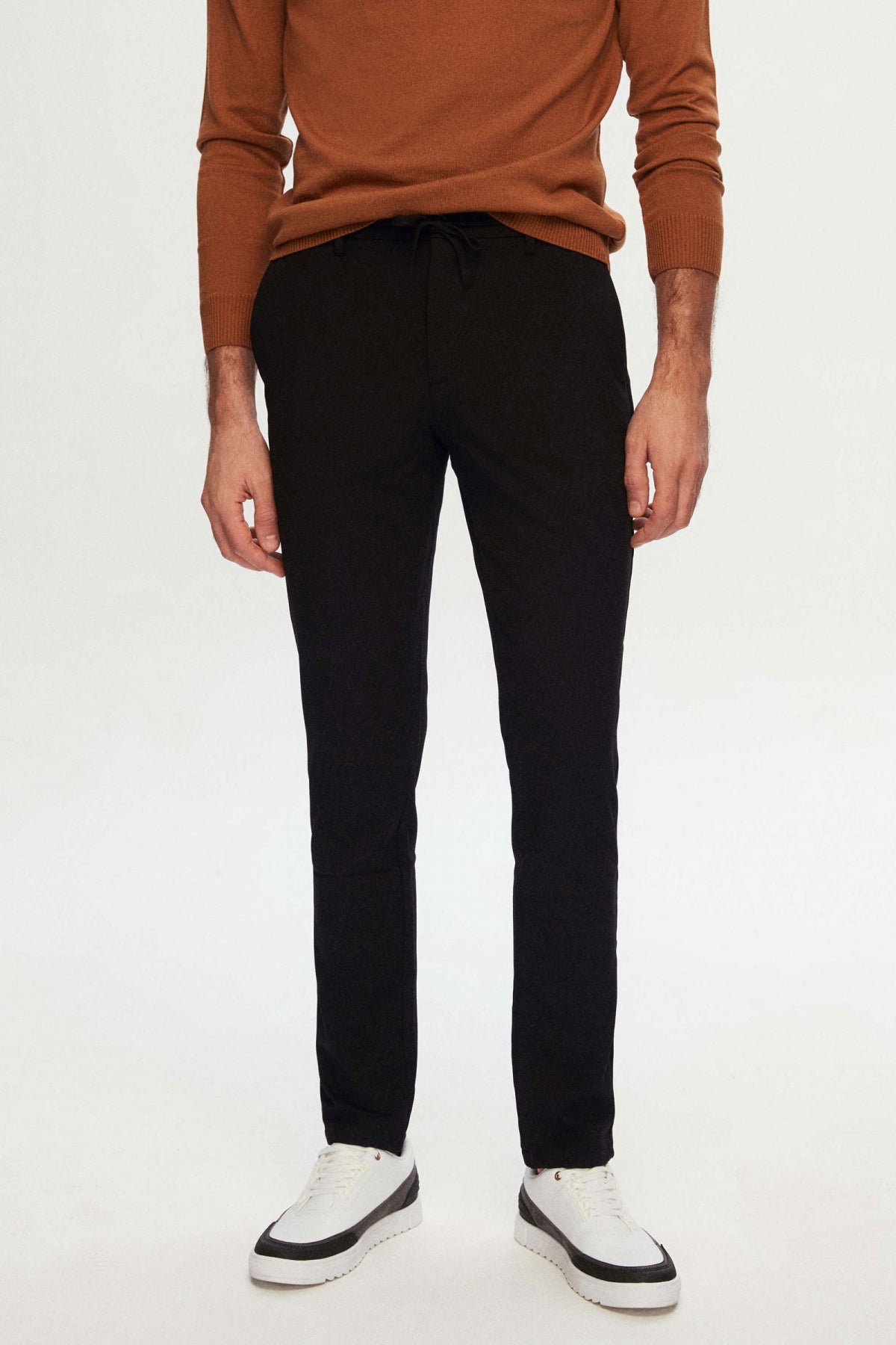 Ds Damat Slim Fit Elastic Waist Drawstring Zippered Stretchable Relaxed Jogger Pants  - Black