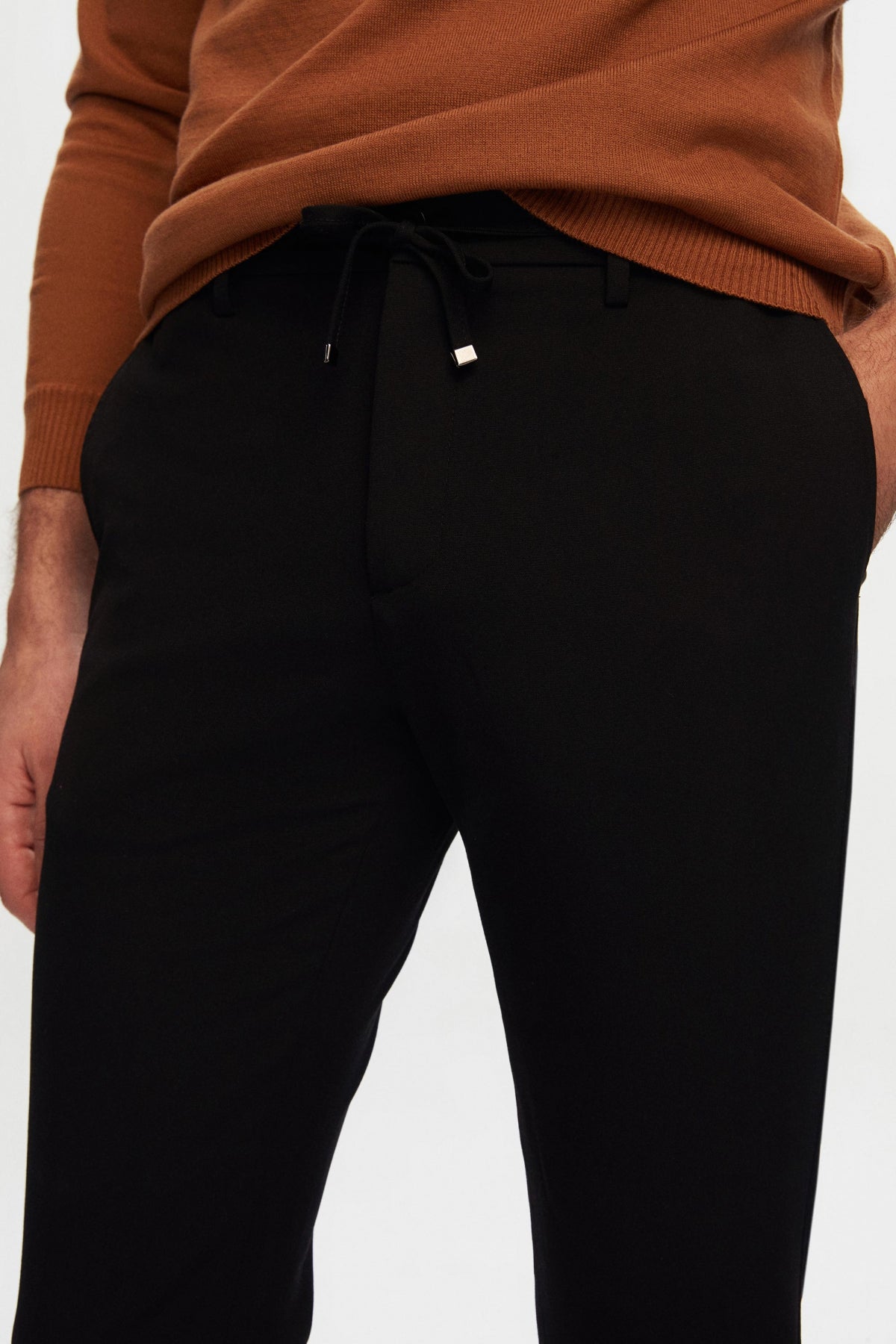 Ds Damat Slim Fit Elastic Waist Drawstring Zippered Stretchable Relaxed Jogger Pants  - Black