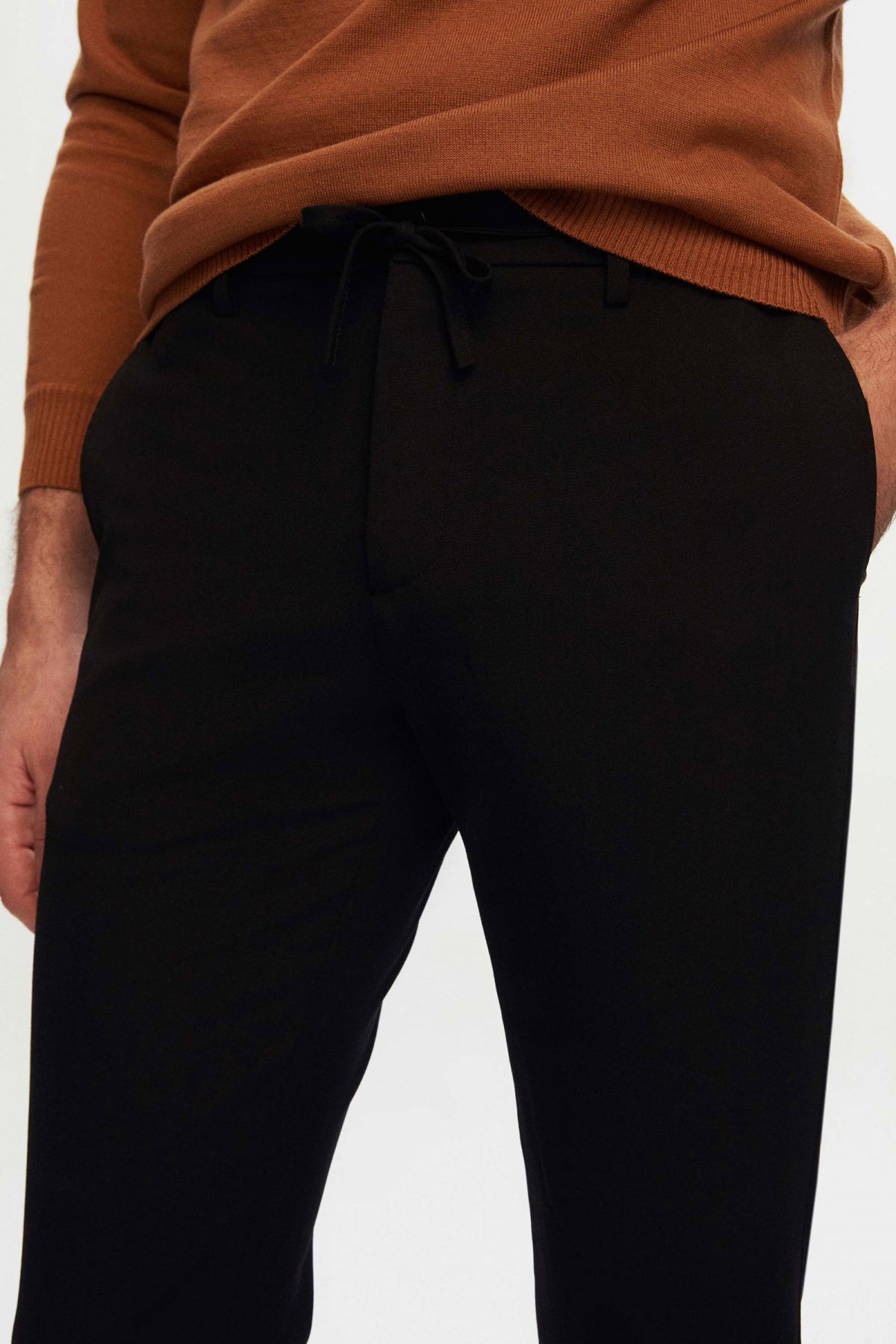 Ds Damat Slim Fit Elastic Waist Drawstring Zippered Stretchable Relaxed Jogger Pants  - Black