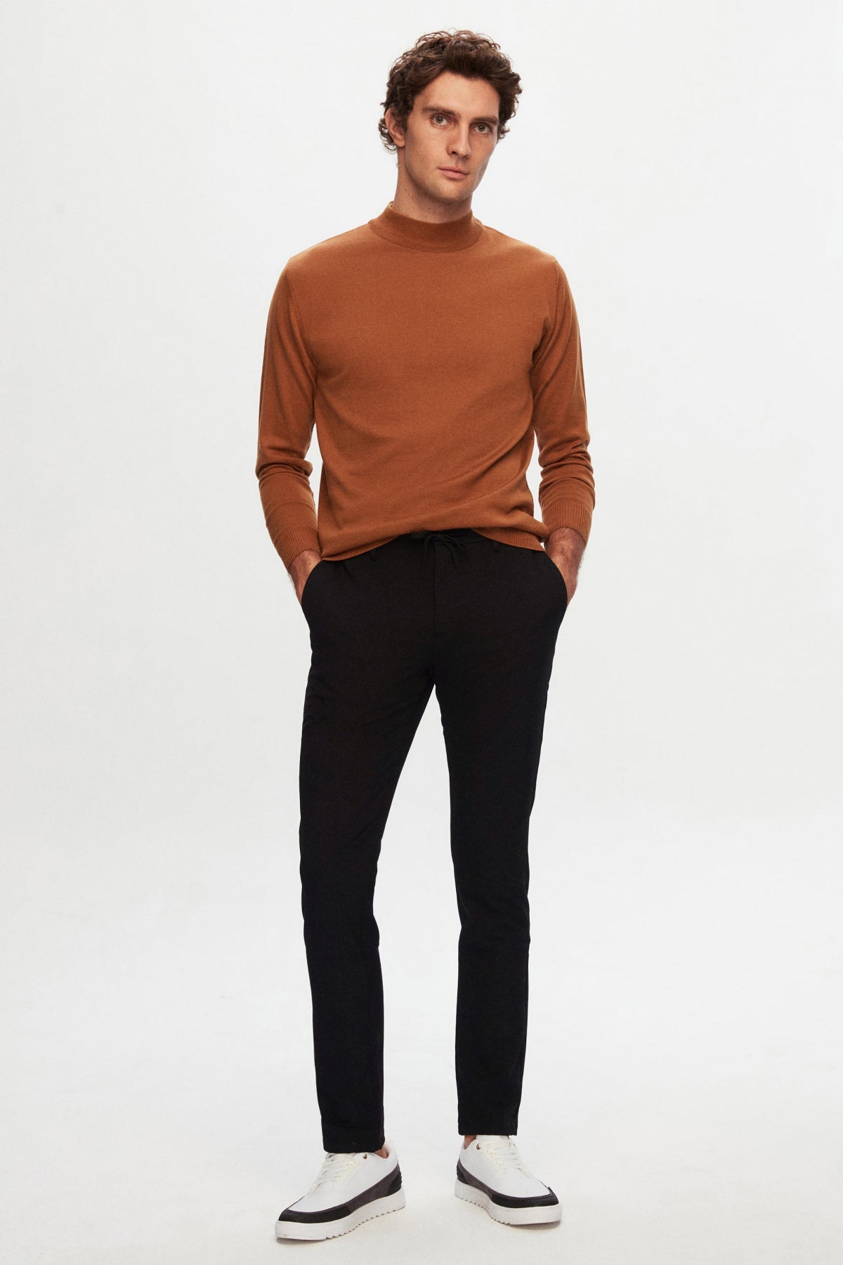 Ds Damat Slim Fit Elastic Waist Drawstring Zippered Stretchable Relaxed Jogger Pants  - Black