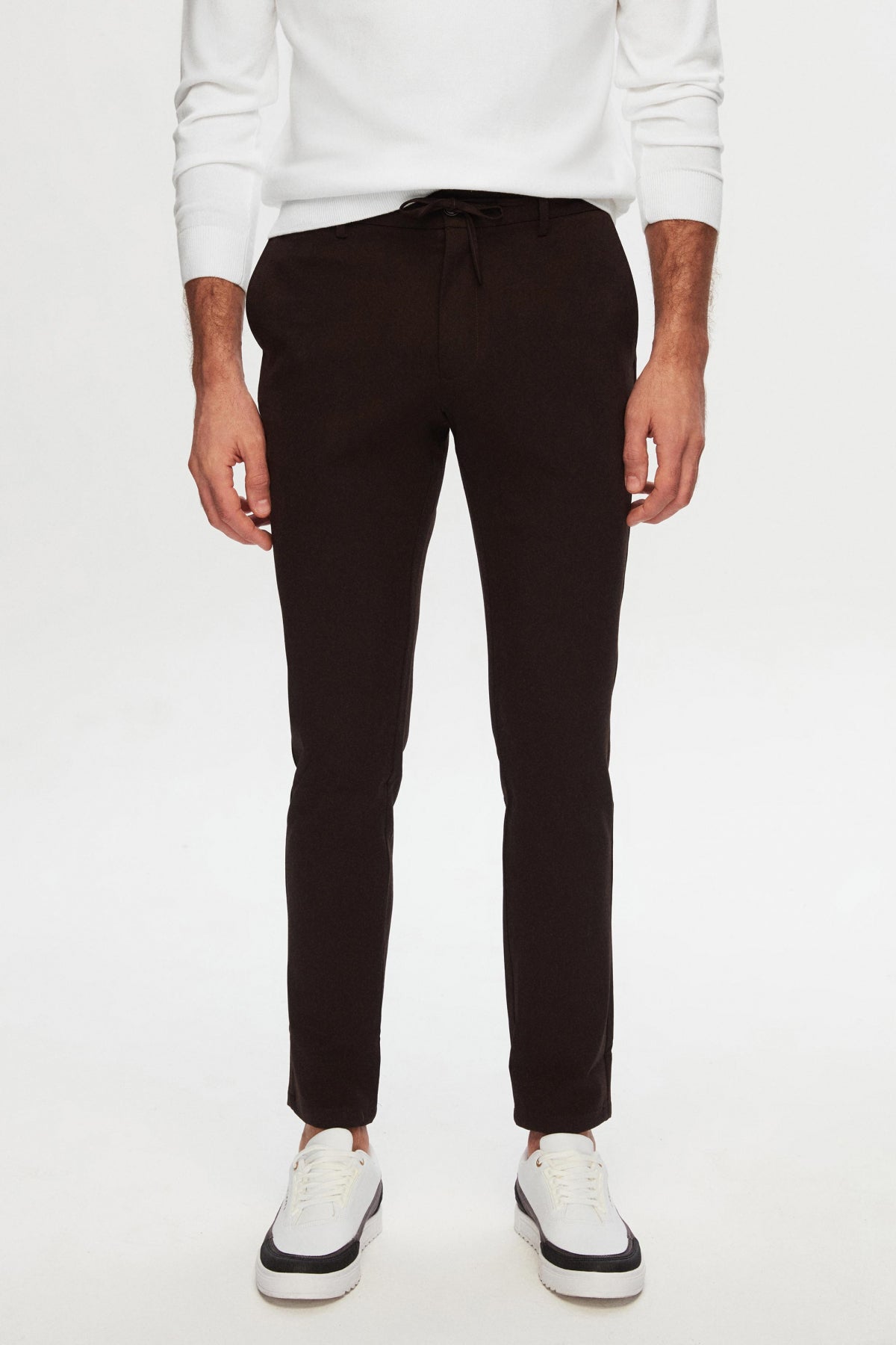 Ds Damat Slim Fit Elastic Waist Drawstring Zippered Stretchable Relaxed Jogger Pants  - Brown