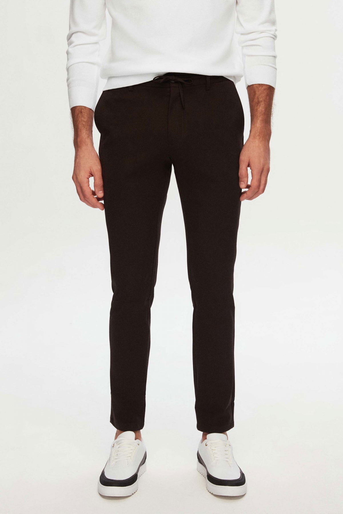 Ds Damat Slim Fit Elastic Waist Drawstring Zippered Stretchable Relaxed Jogger Pants  - Brown