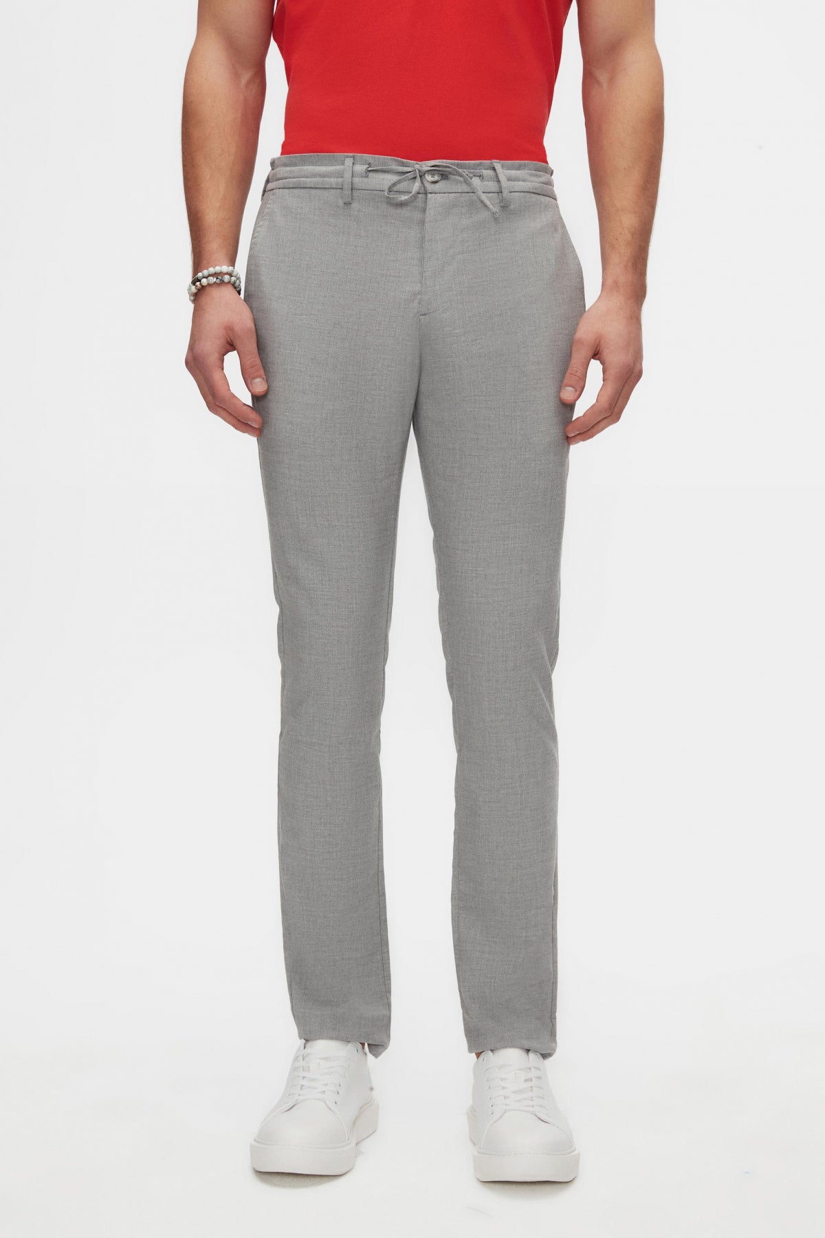Ds Damat Slim Fit Elastic Waist Drawstring Zippered Stretchable Relaxed Jogger Pants  - Gray