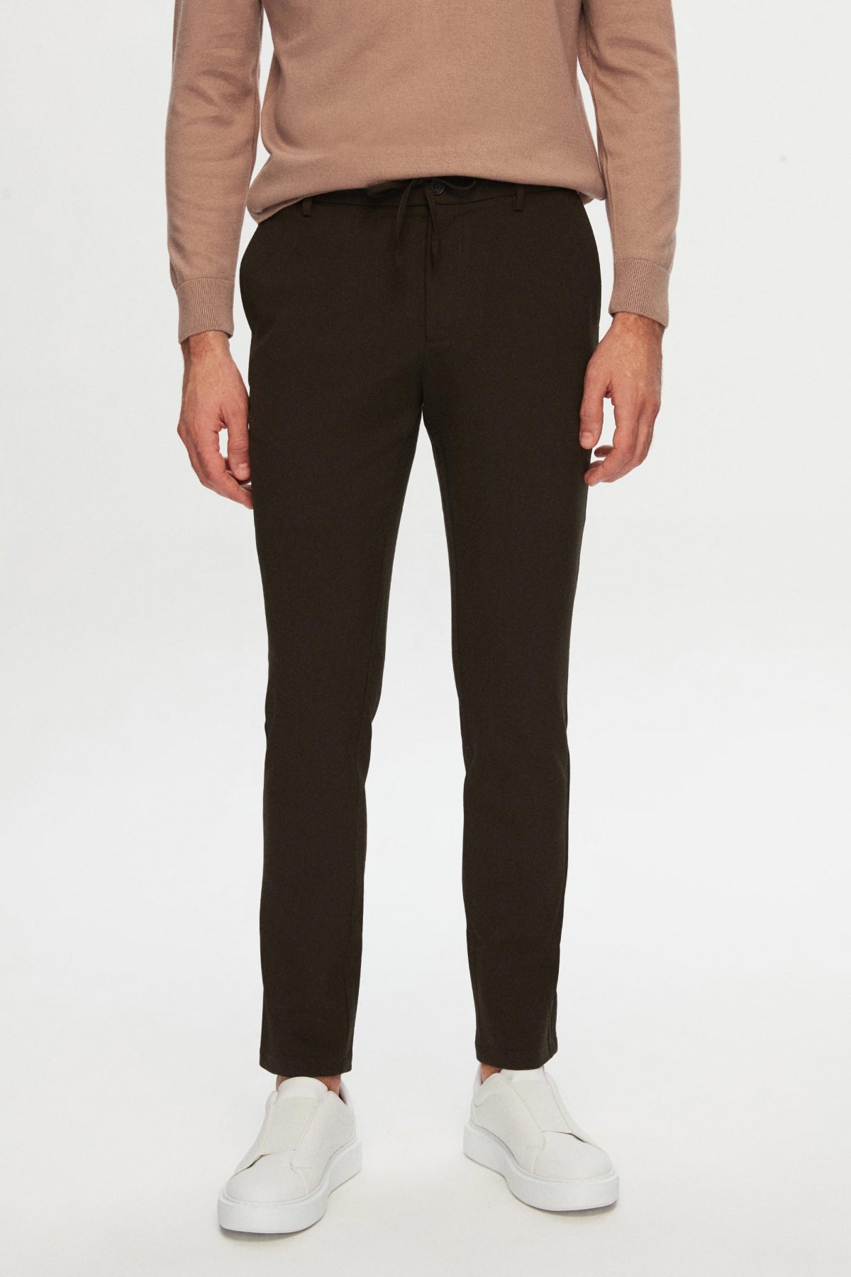 Ds Damat Slim Fit Elastic Waist Drawstring Zippered Stretchable Relaxed Jogger Pants  - Khaki