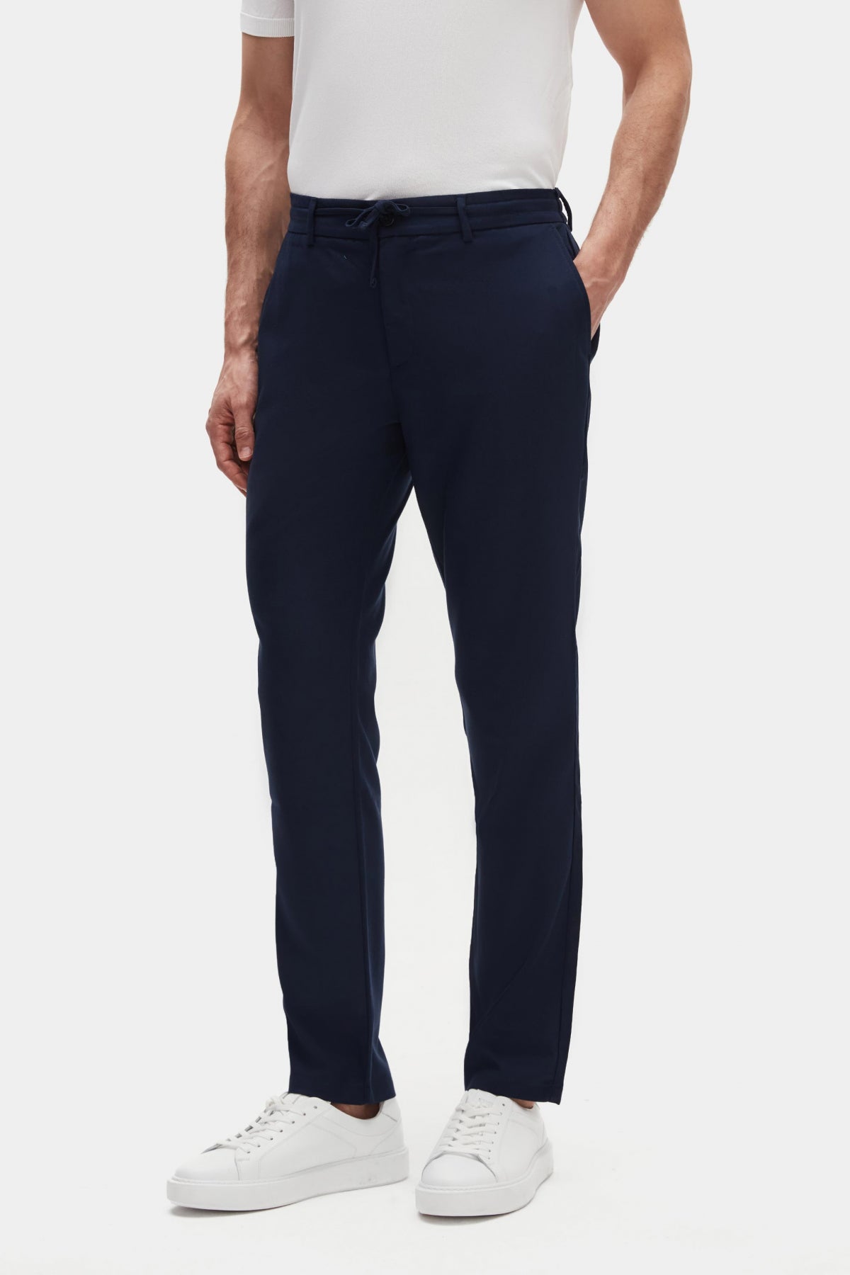 Ds Damat Slim Fit Elastic Waist Drawstring Zippered Stretchable Relaxed Jogger Pants  - Light Navy Blue