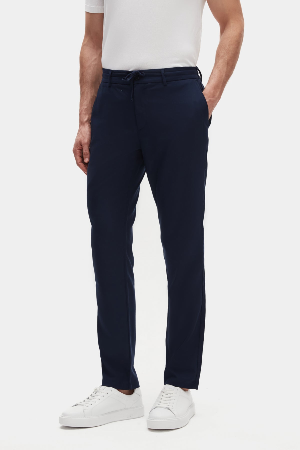 Ds Damat Slim Fit Elastic Waist Drawstring Zippered Stretchable Relaxed Jogger Pants  - Light Navy Blue