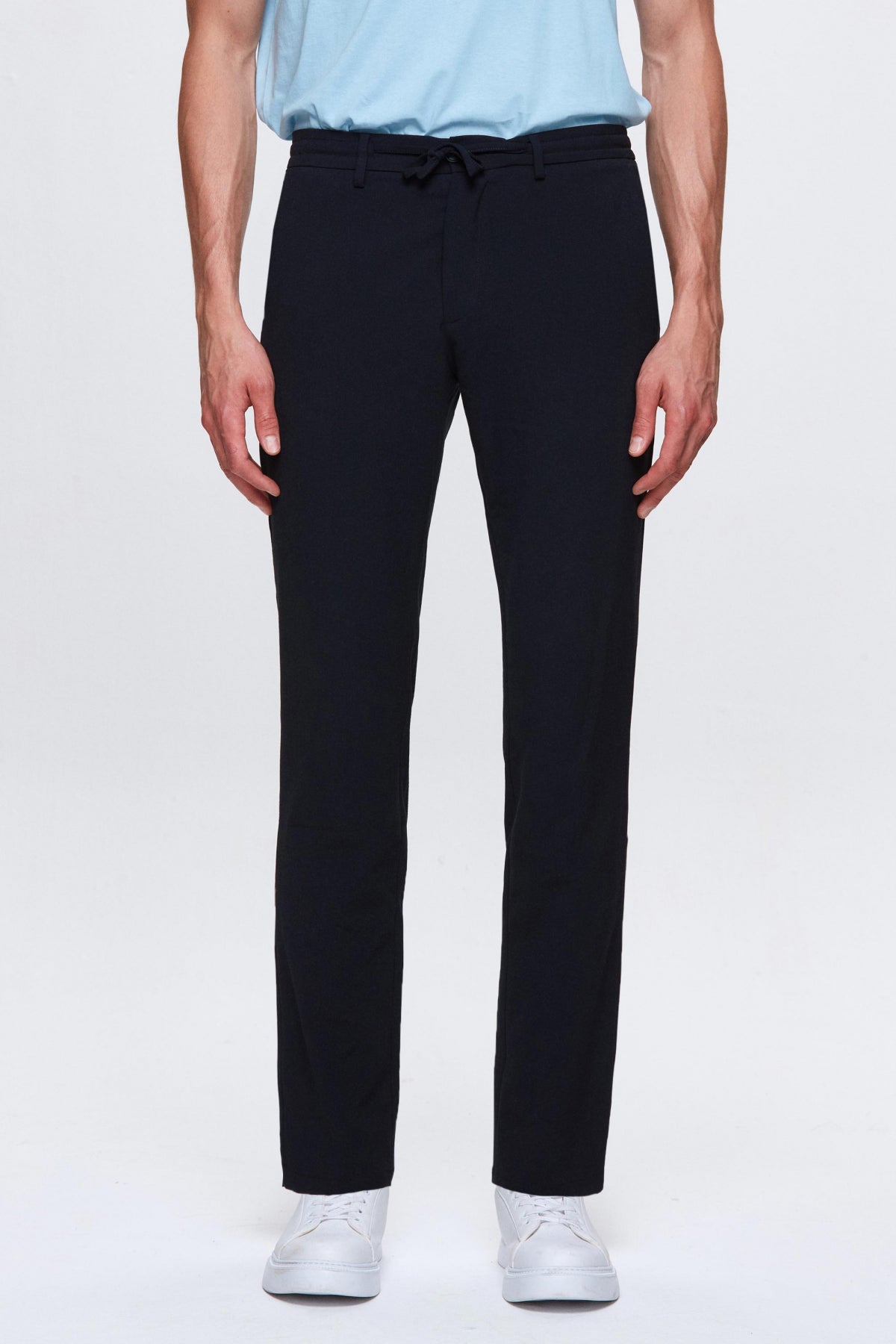 Ds Damat Slim Fit Elastic Waist Drawstring Zippered Stretchable Relaxed Jogger Pants  - Navy Blue