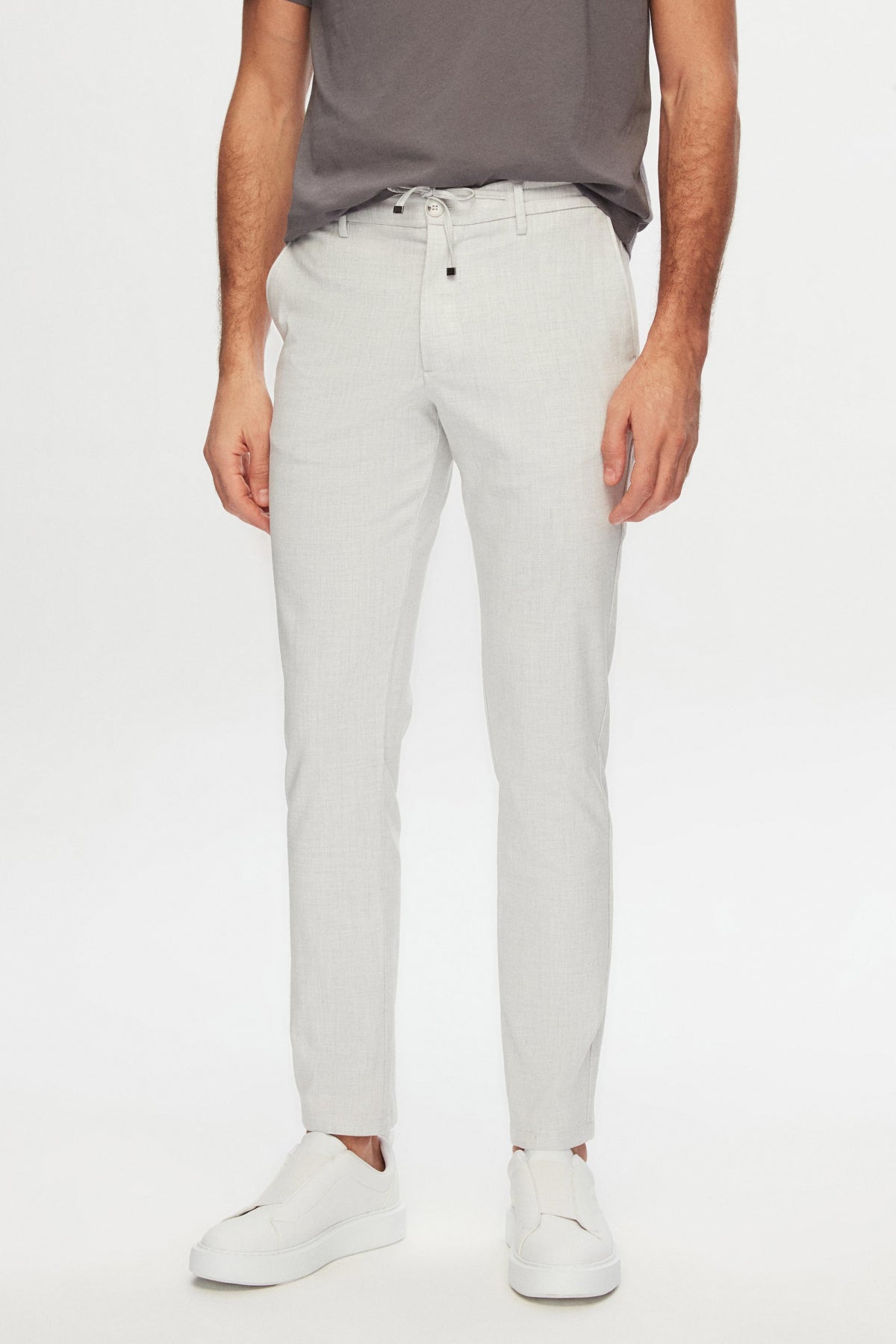 Ds Damat Slim Fit Elastic Waist Drawstring Zippered Stretchable Relaxed Jogger Pants  - Stone