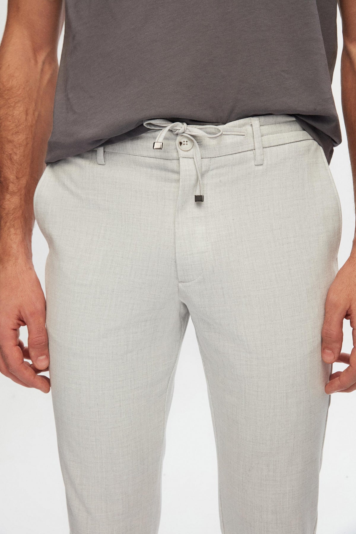Ds Damat Slim Fit Elastic Waist Drawstring Zippered Stretchable Relaxed Jogger Pants  - Stone