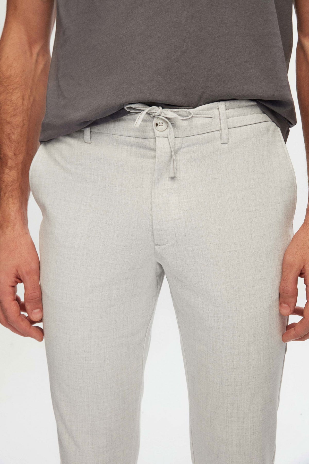 Ds Damat Slim Fit Elastic Waist Drawstring Zippered Stretchable Relaxed Jogger Pants  - Stone