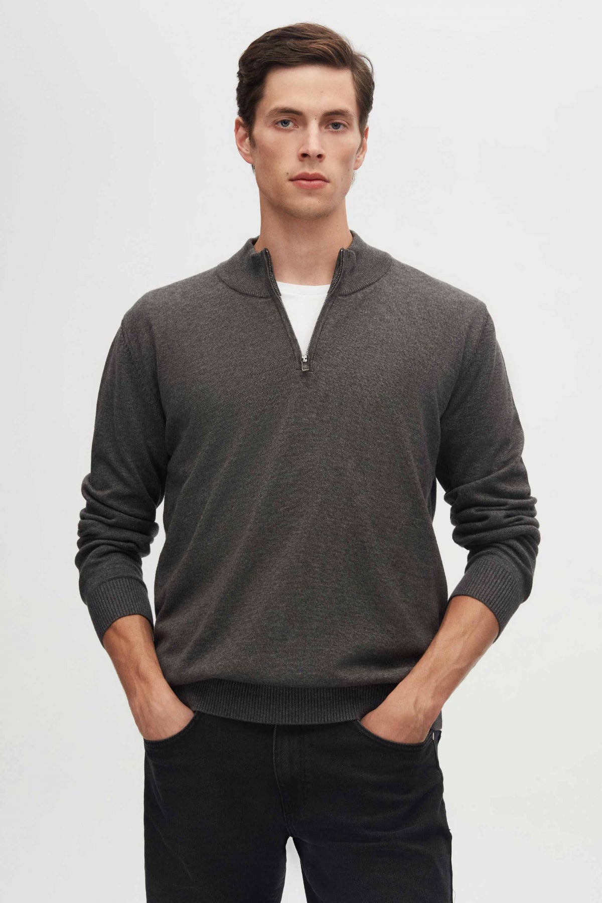 Ds Damat Slim Fit Half-Zip Knit Sweater  - Anthracite