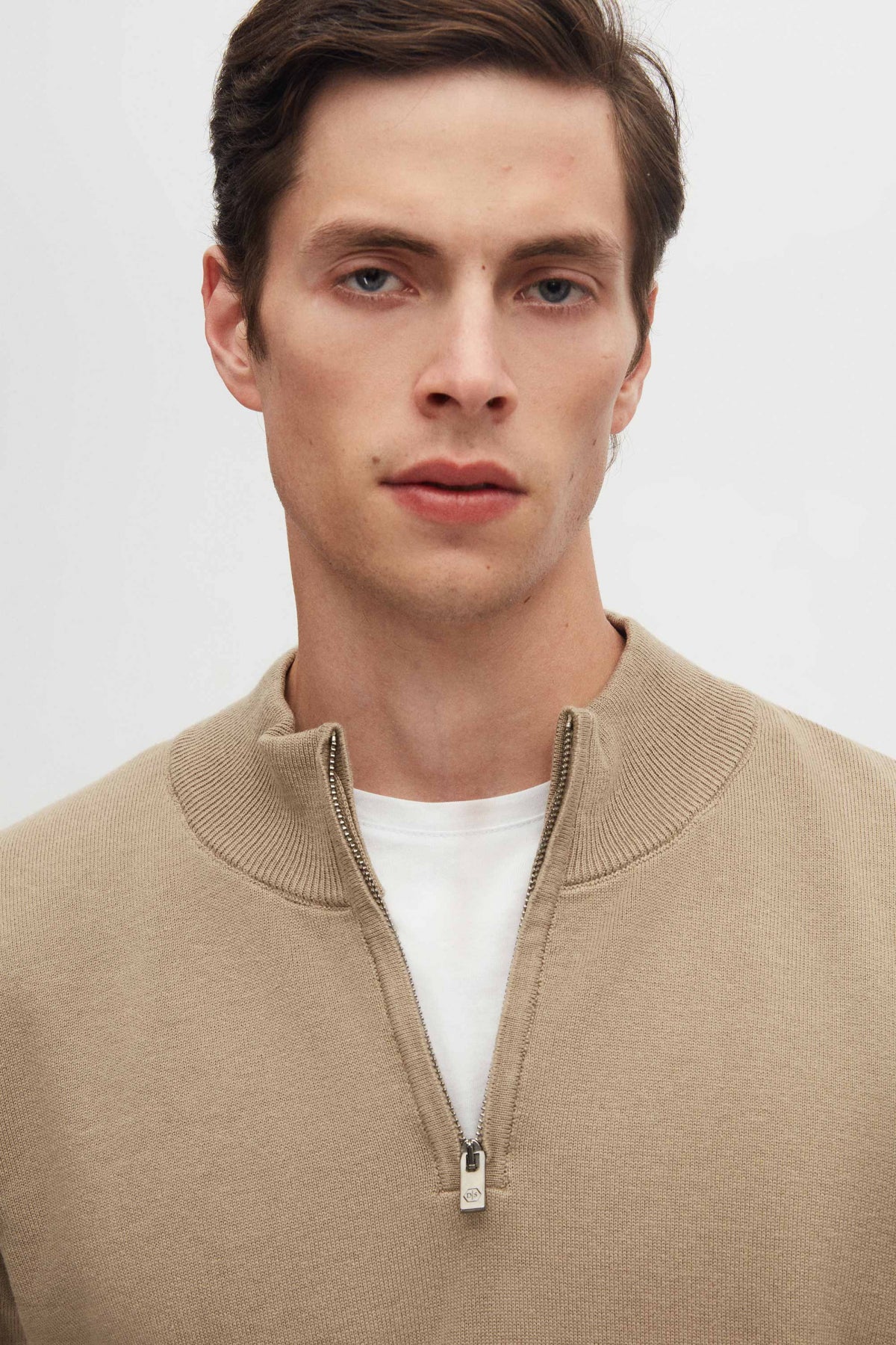 Ds Damat Slim Fit Half-Zip Knit Sweater  - Beige