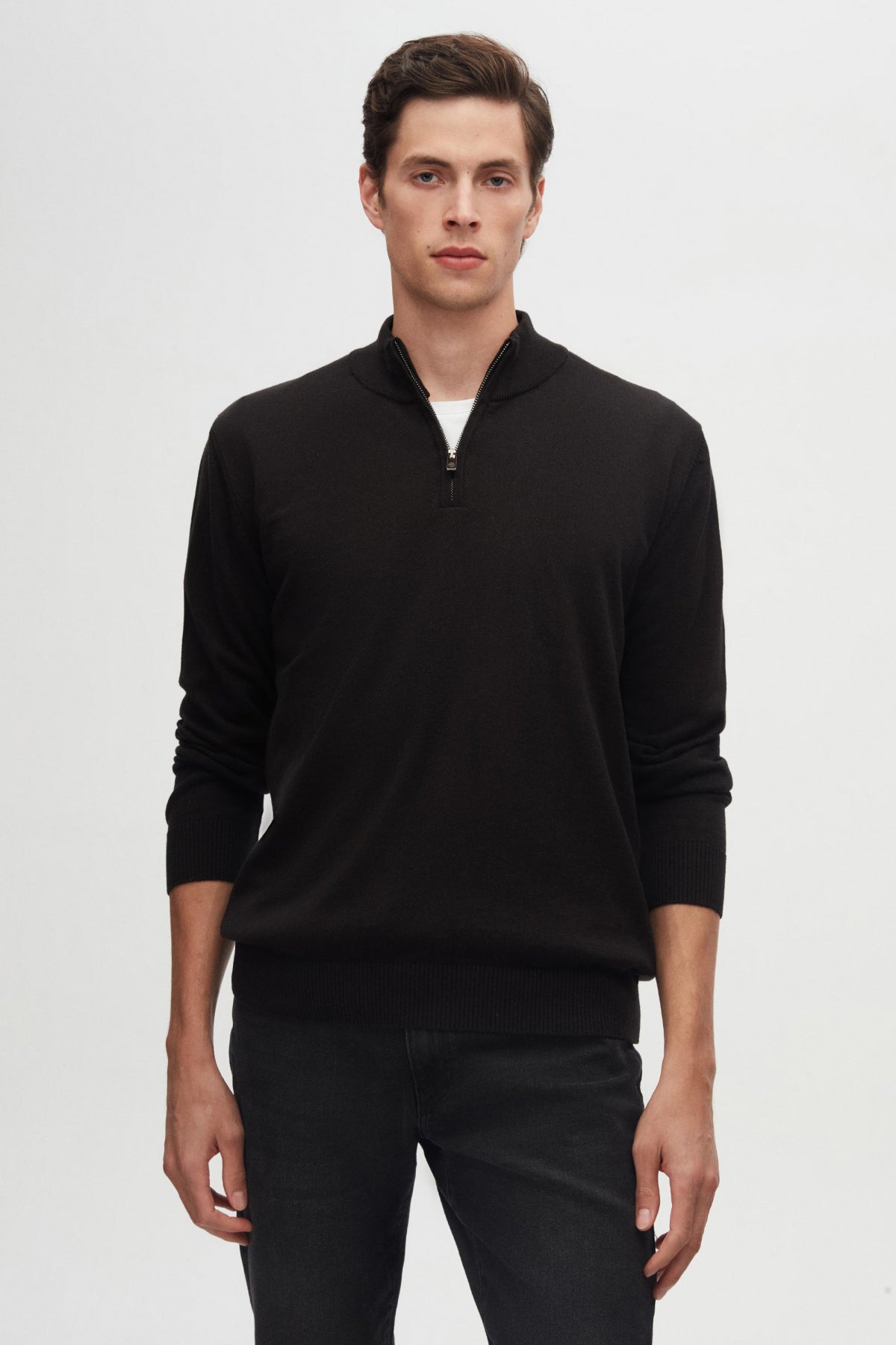 Ds Damat Slim Fit Half-Zip Knit Sweater  - Black