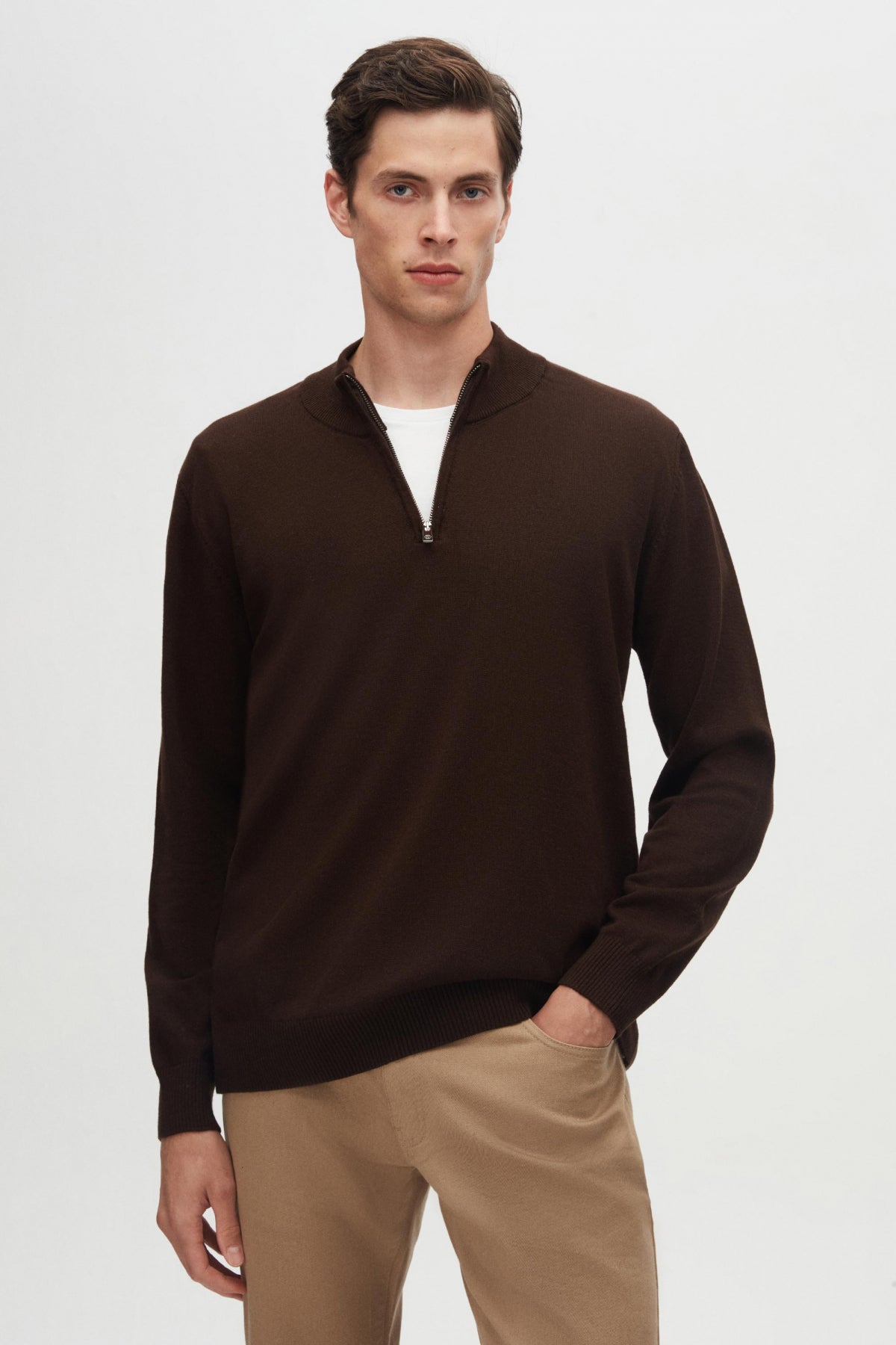 Ds Damat Slim Fit Half-Zip Knit Sweater  - Brown