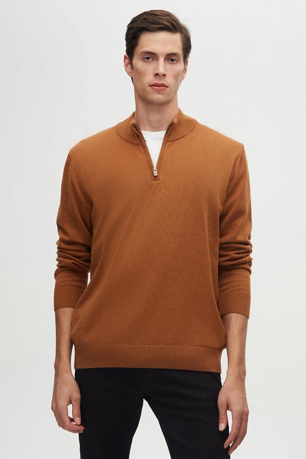 Ds Damat Slim Fit Half-Zip Knit Sweater  - Cinnamon