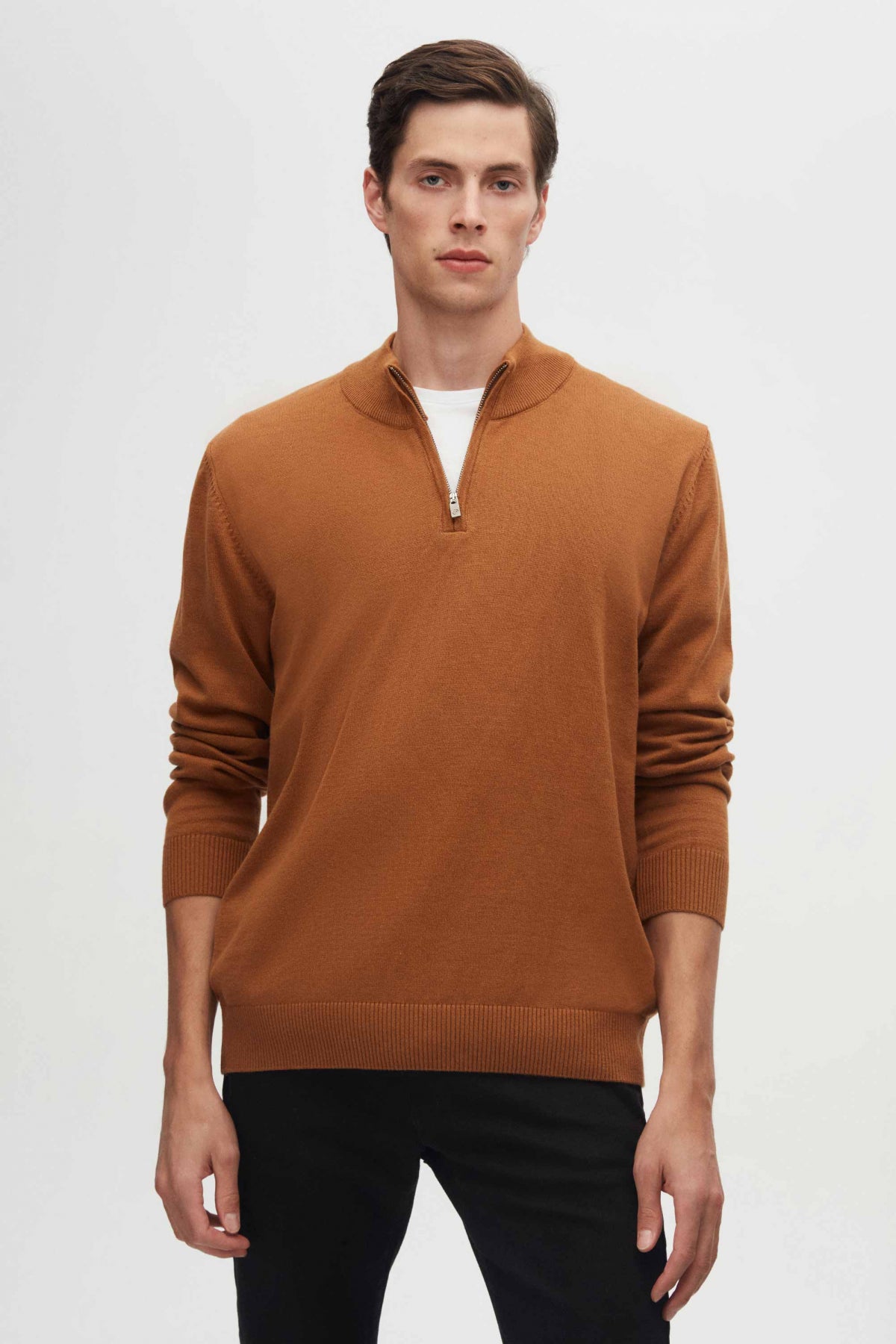 Ds Damat Slim Fit Half-Zip Knit Sweater  - Cinnamon