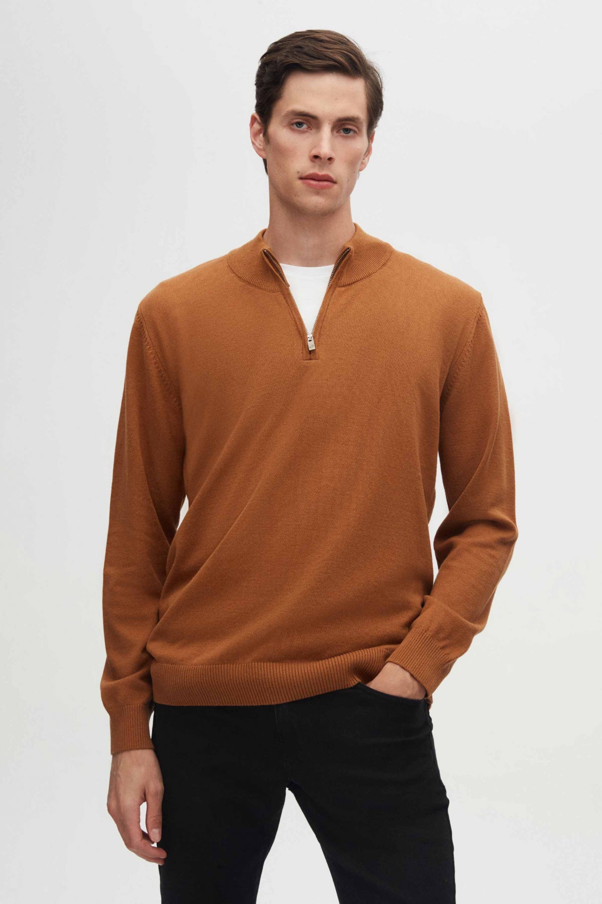Ds Damat Slim Fit Half-Zip Knit Sweater  - Cinnamon