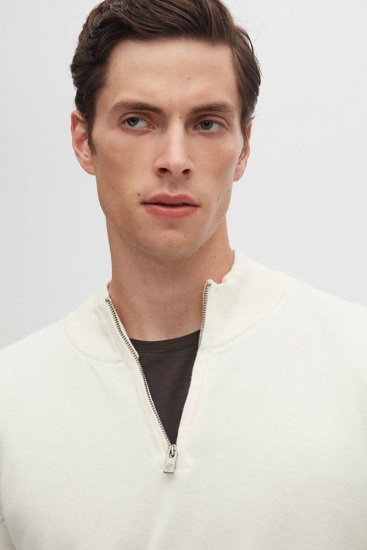 Ds Damat Slim Fit Half-Zip Knit Sweater  - Ecru